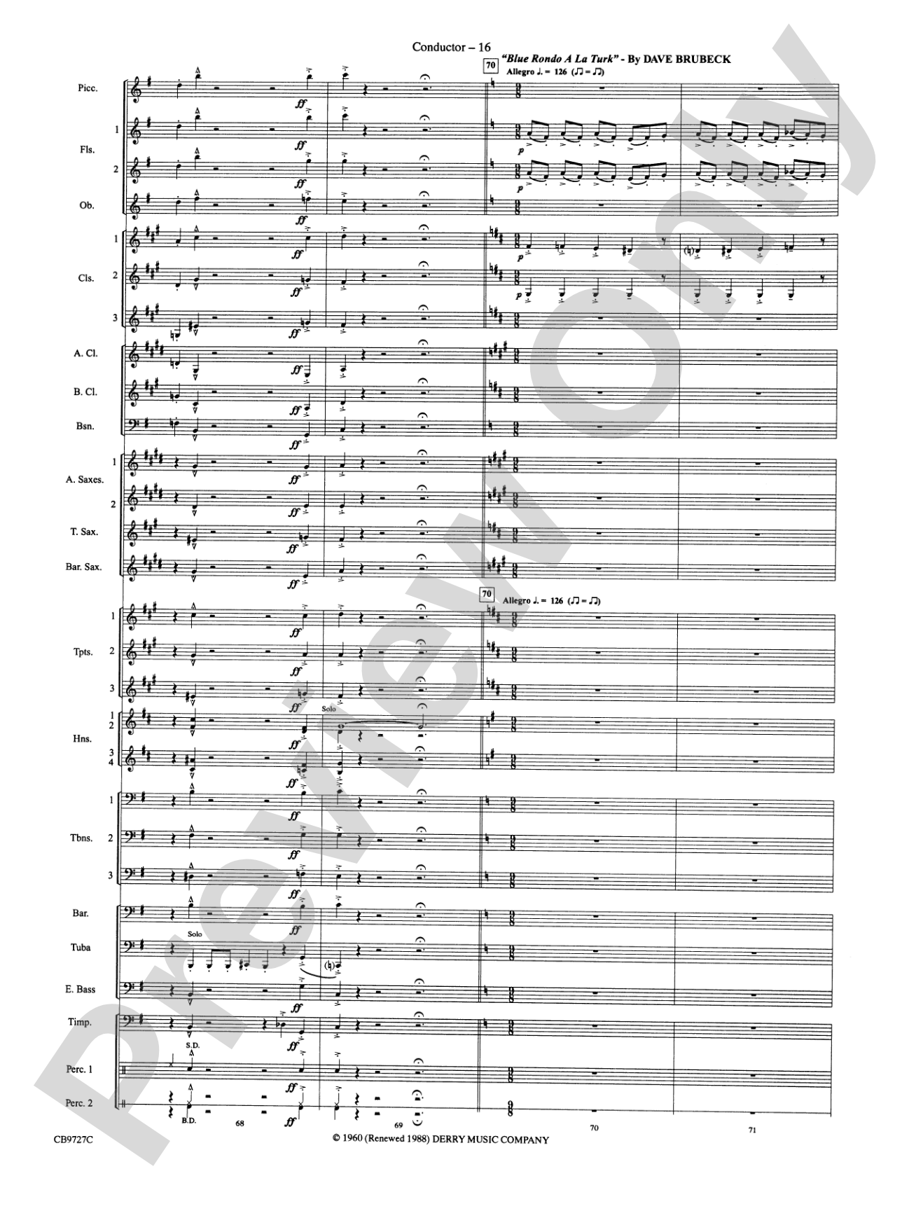 Dave Brubeck: It's About Time: Concert Band Conductor Score & Parts