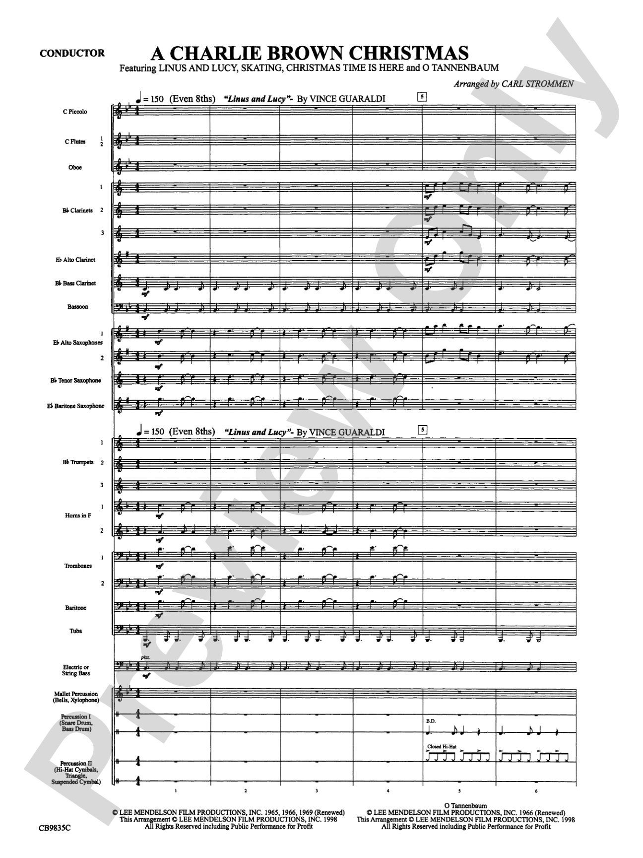 A Charlie Brown Christmas: Concert Band Conductor Score & Parts