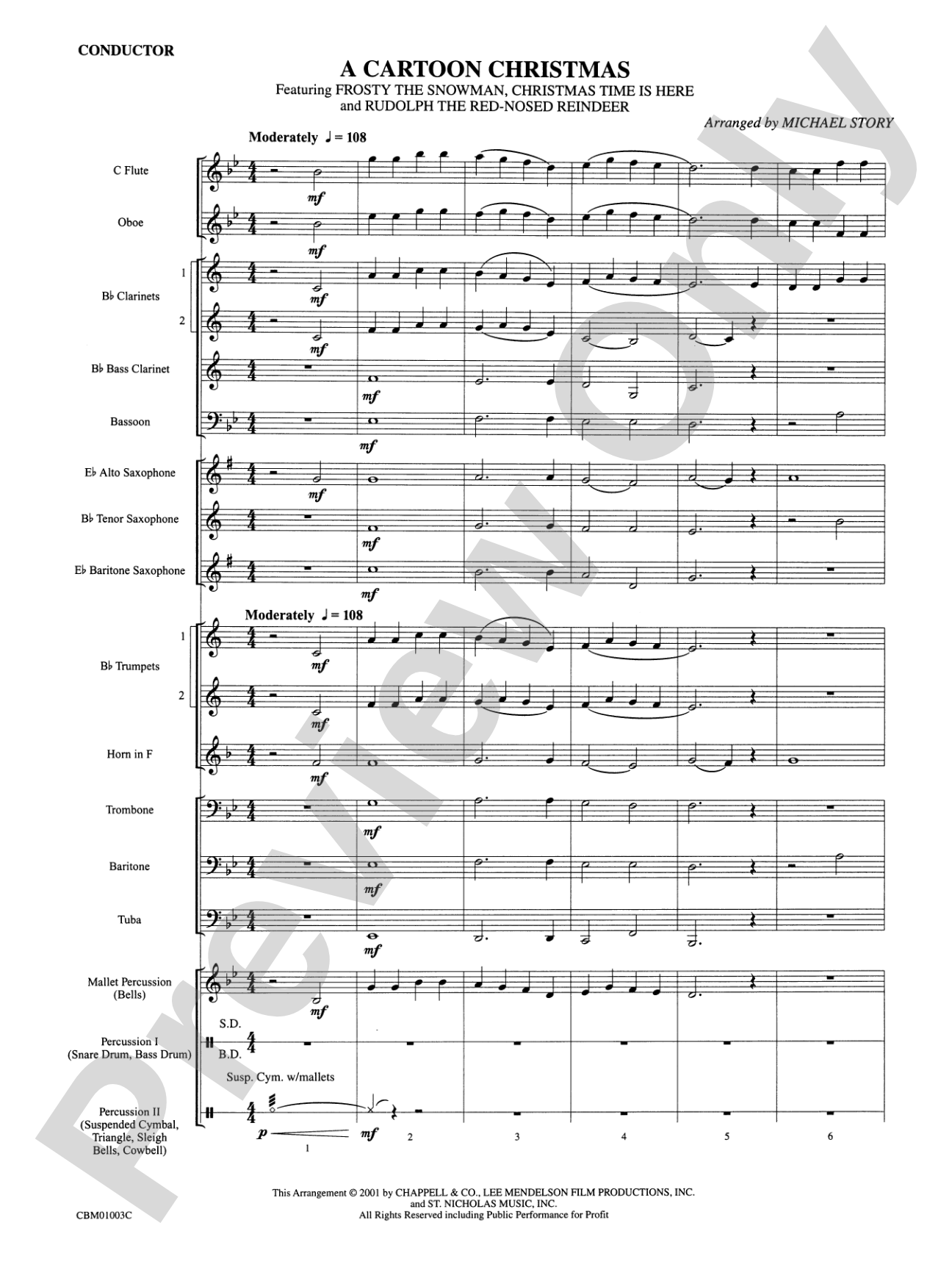 A Cartoon Christmas: Concert Band Conductor Score & Parts