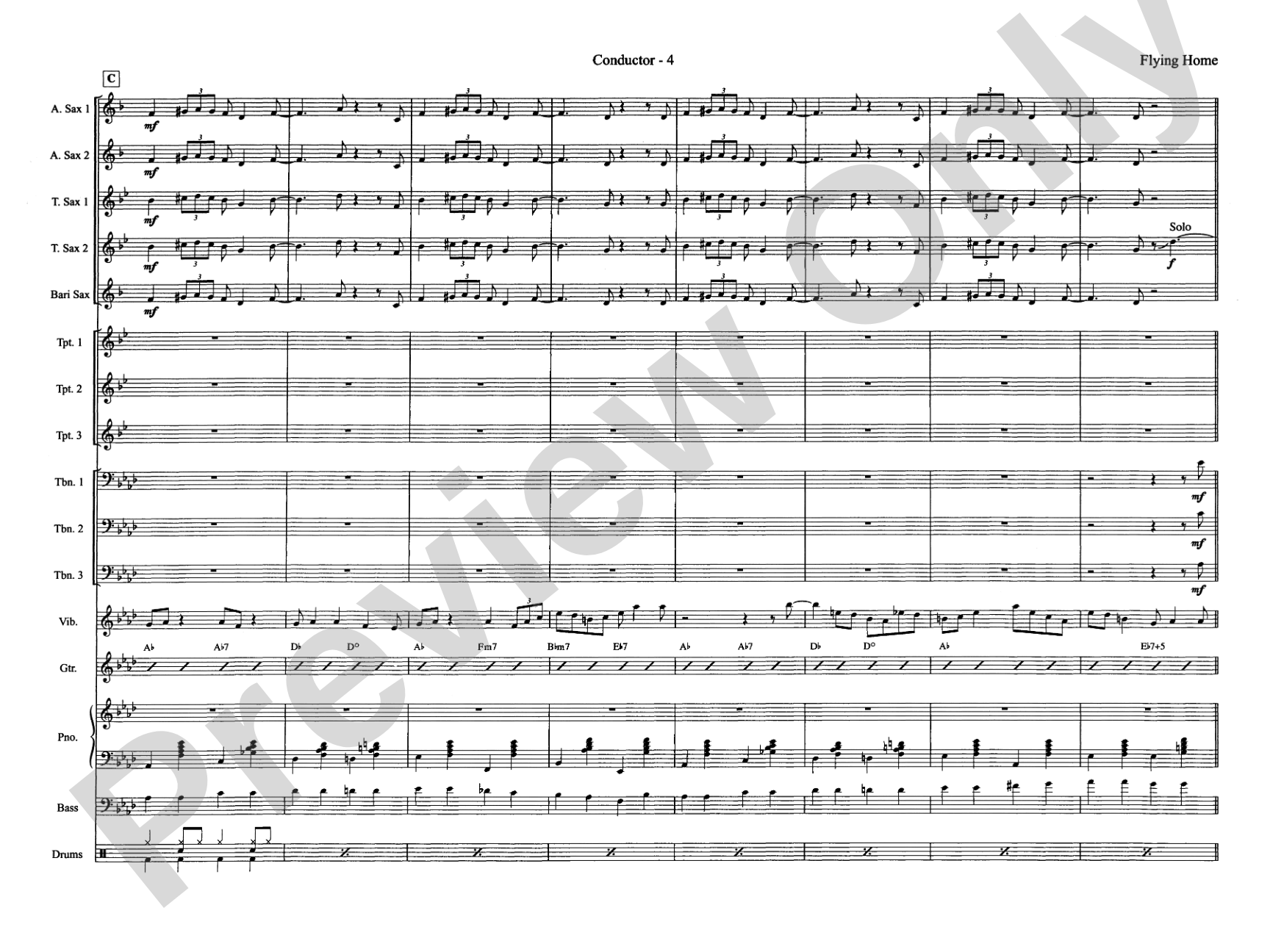 Flying Home: Jazz Ensemble Conductor Score & Parts