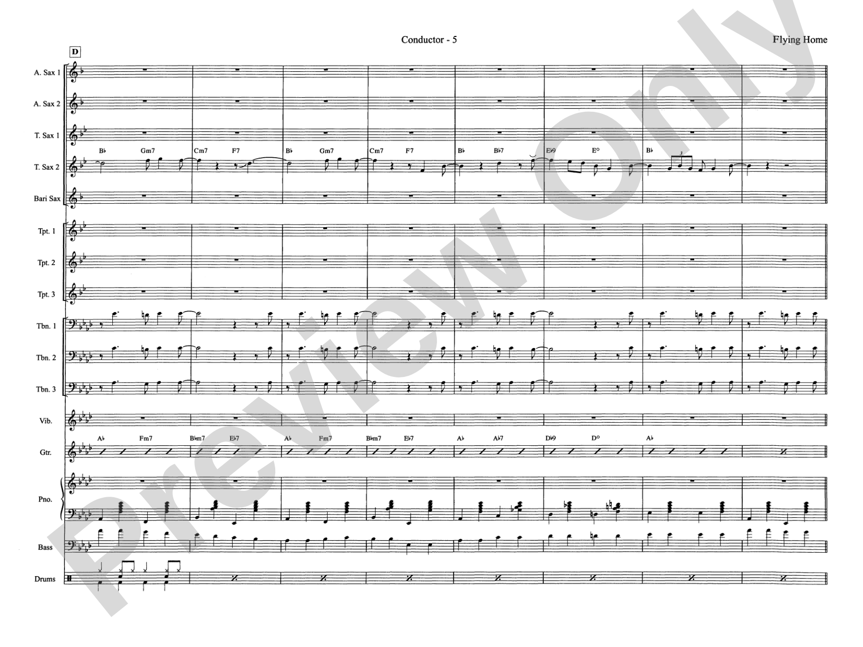 Flying Home: Jazz Ensemble Conductor Score & Parts