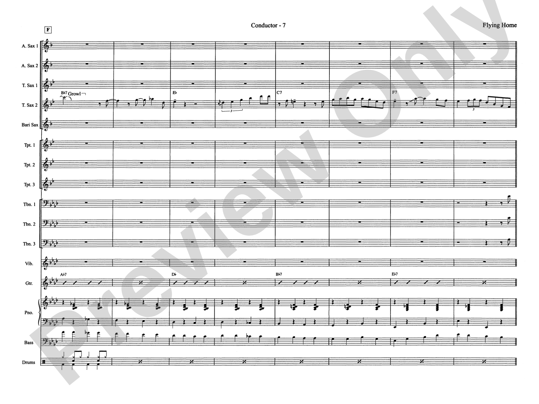Flying Home: Jazz Ensemble Conductor Score & Parts