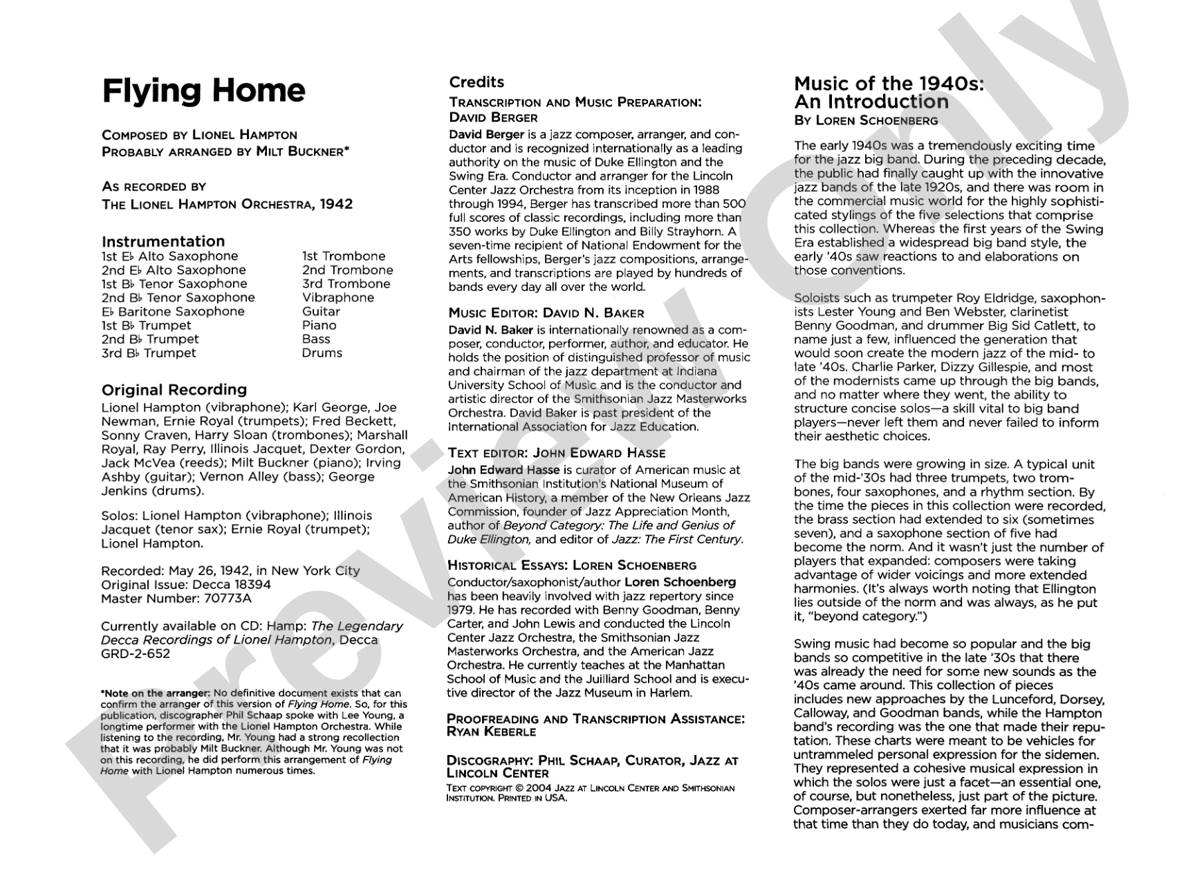 Flying Home: Jazz Ensemble Conductor Score & Parts