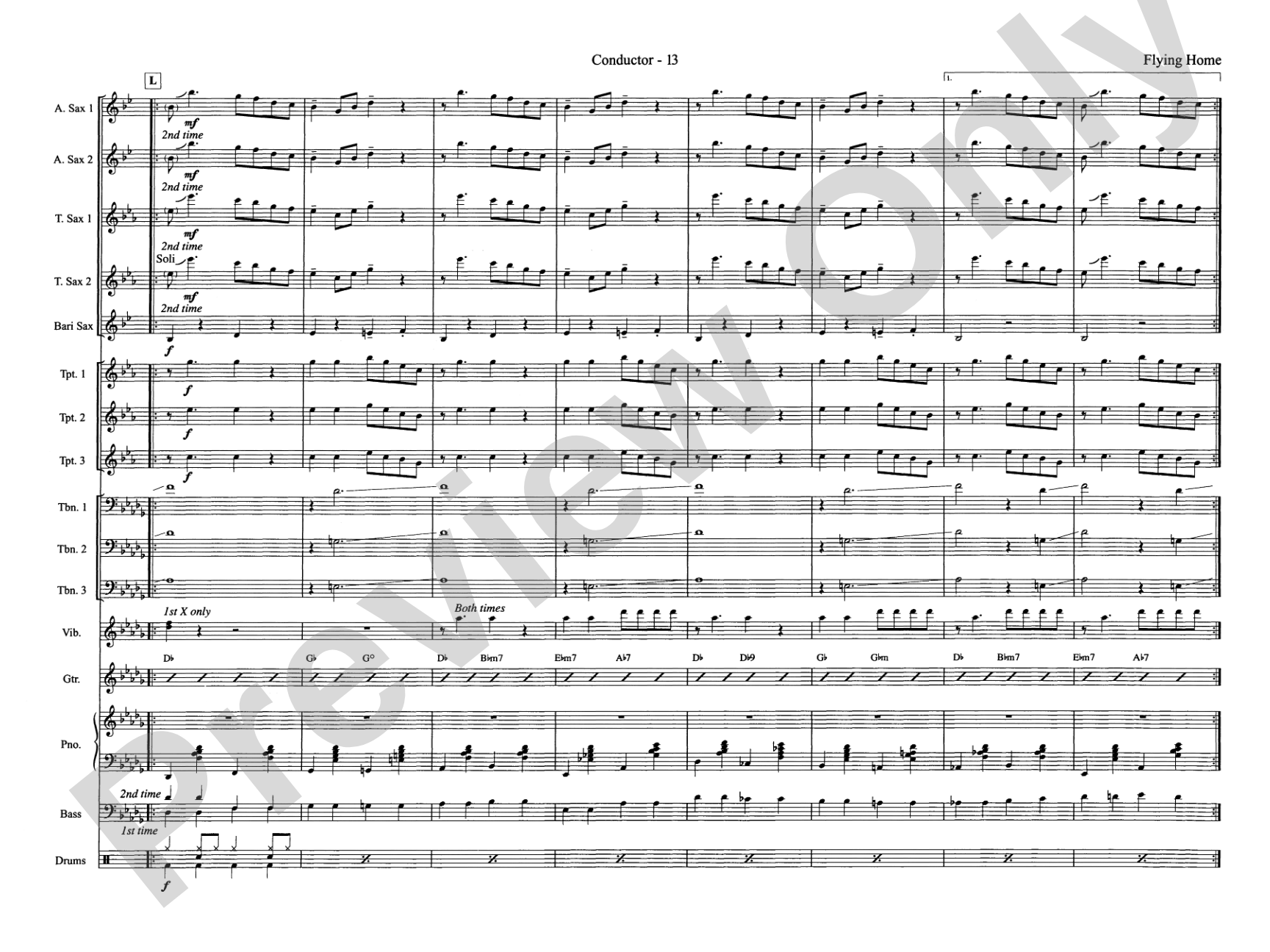 Flying Home: Jazz Ensemble Conductor Score & Parts