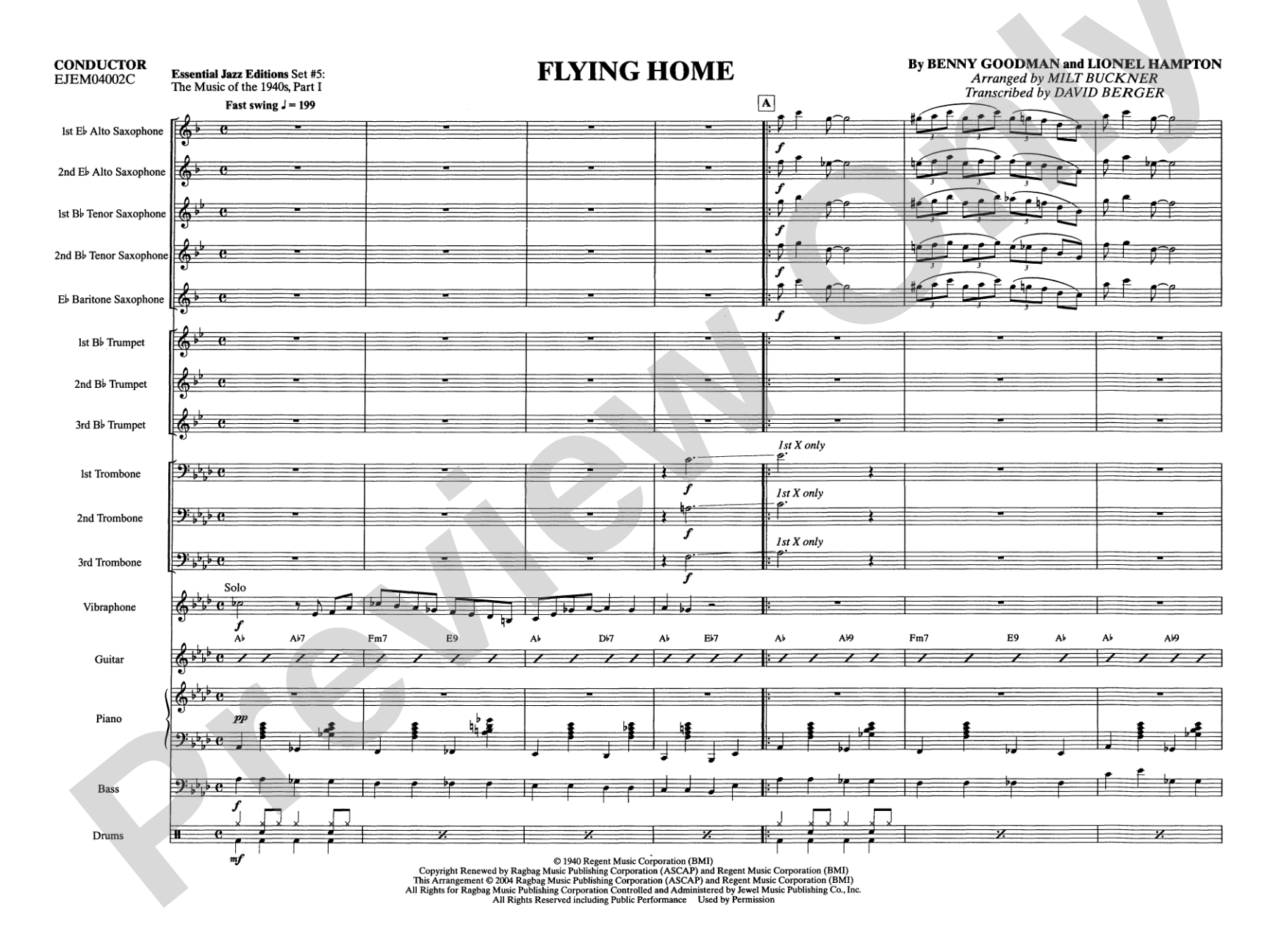 Flying Home: Jazz Ensemble Conductor Score & Parts
