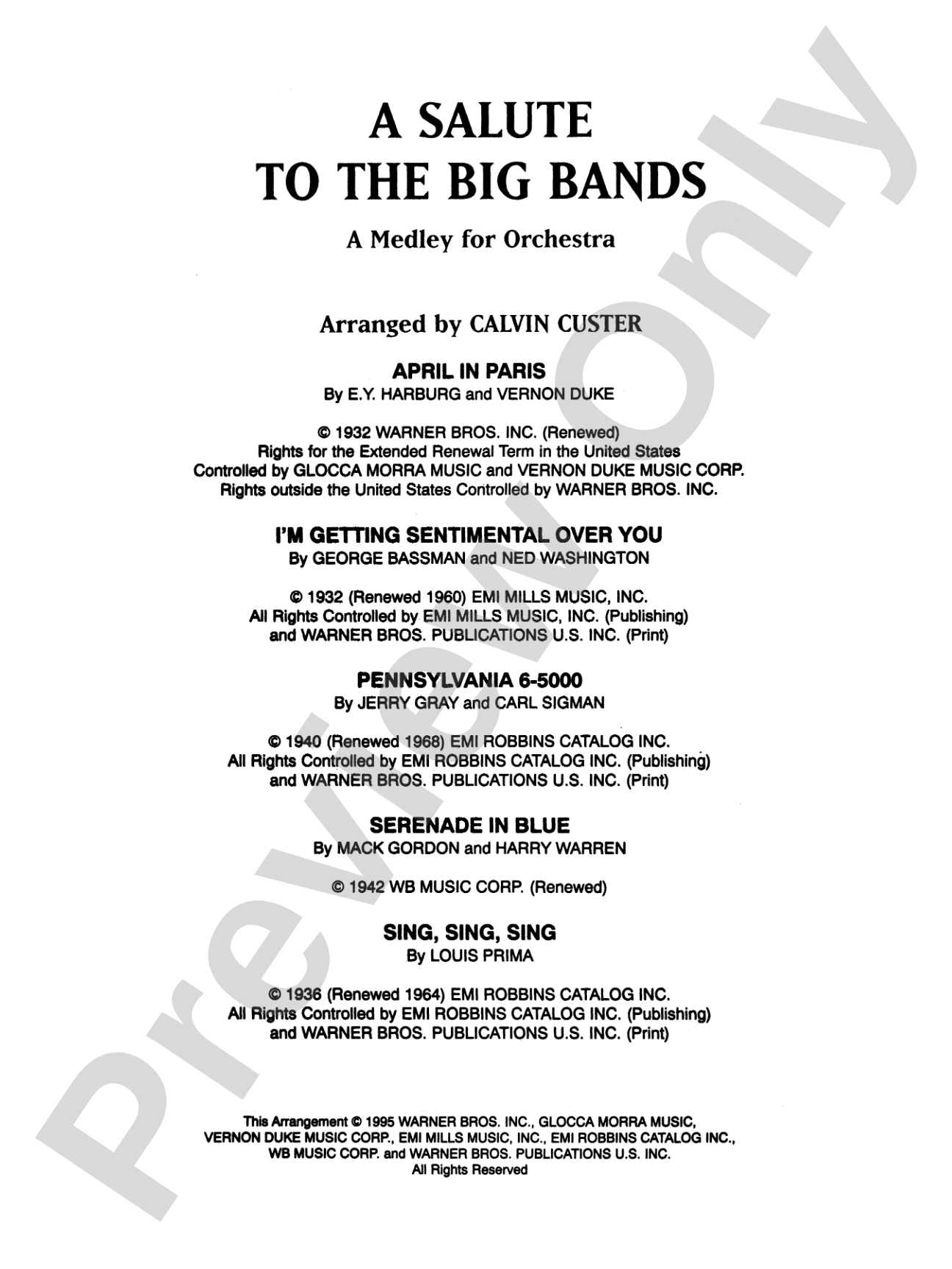 A Salute to the Big Bands: Full Orchestra Conductor Score & Parts