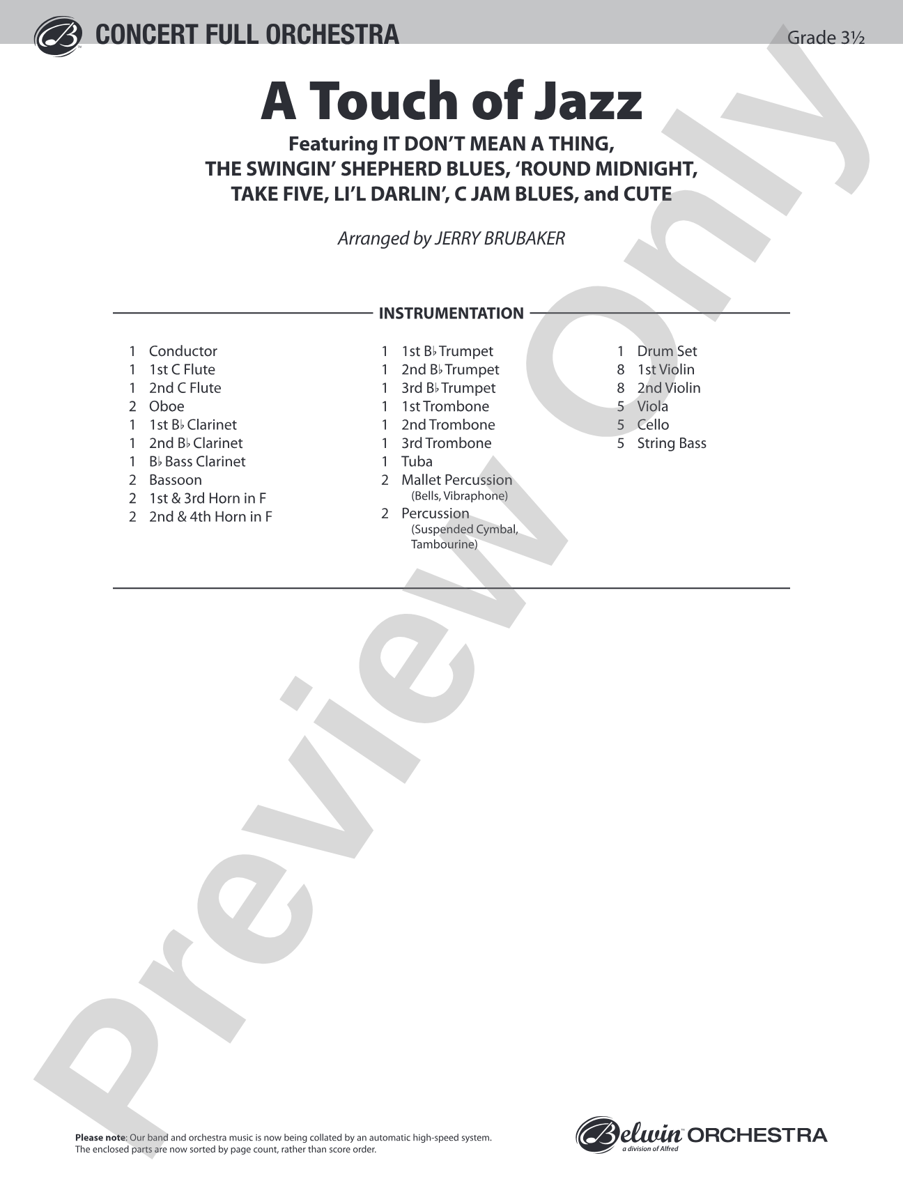 A Touch of Jazz: Full Orchestra Conductor Score & Parts