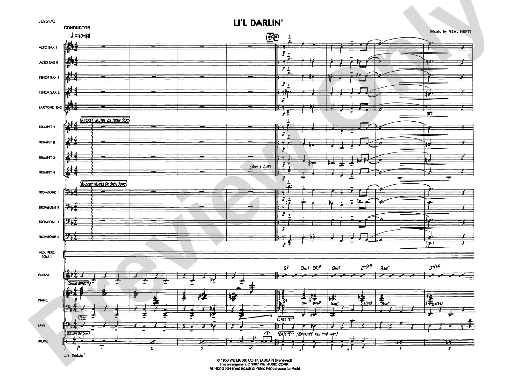 Li'l Darlin': Jazz Ensemble Conductor Score & Parts