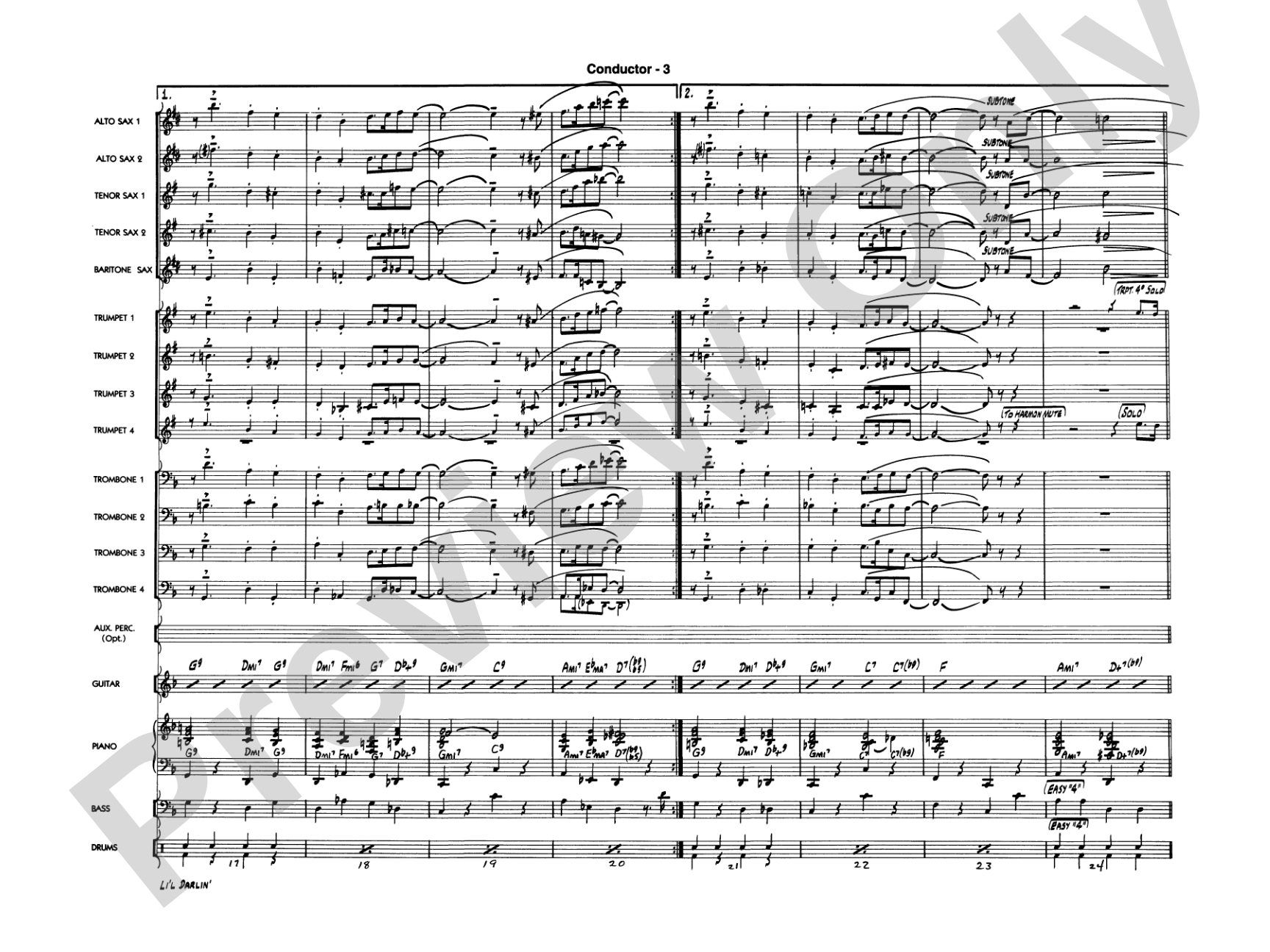 Li'l Darlin': Jazz Ensemble Conductor Score & Parts