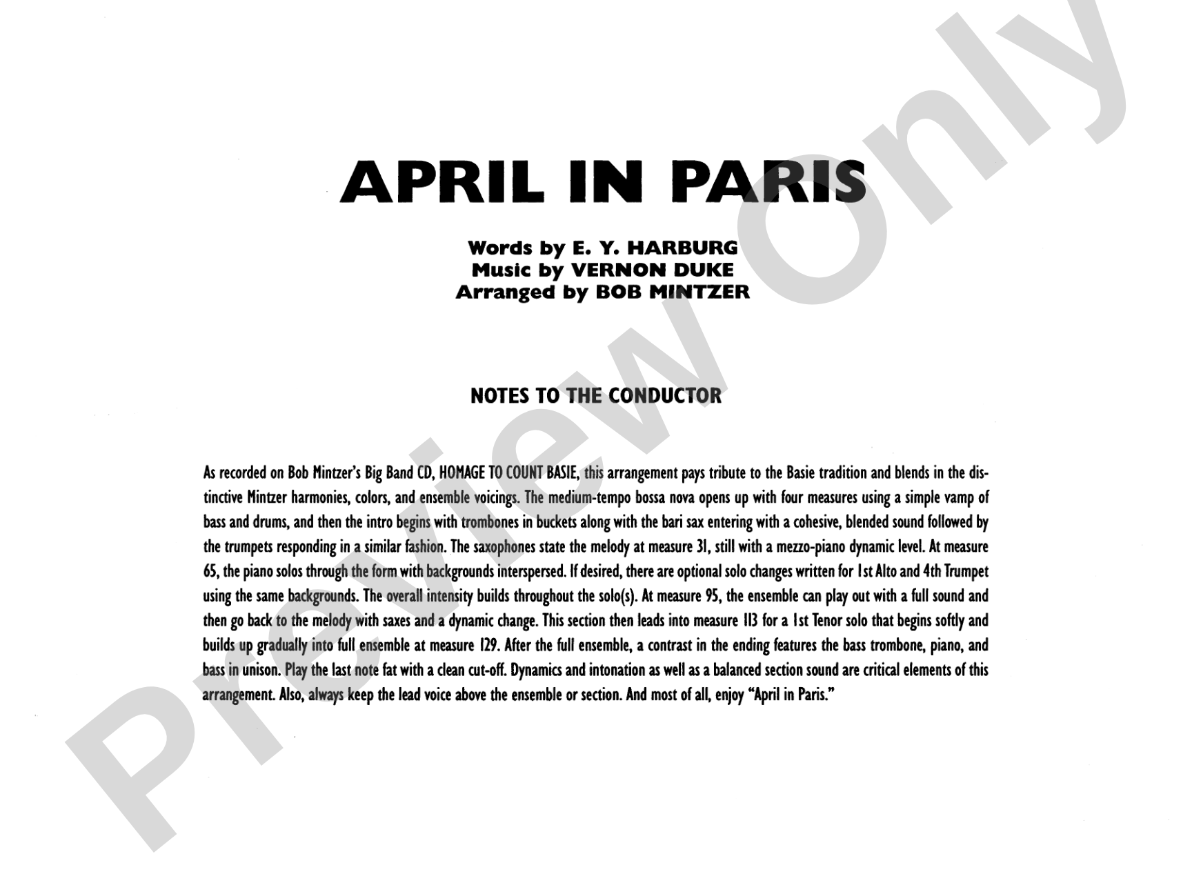 April in Paris: Score