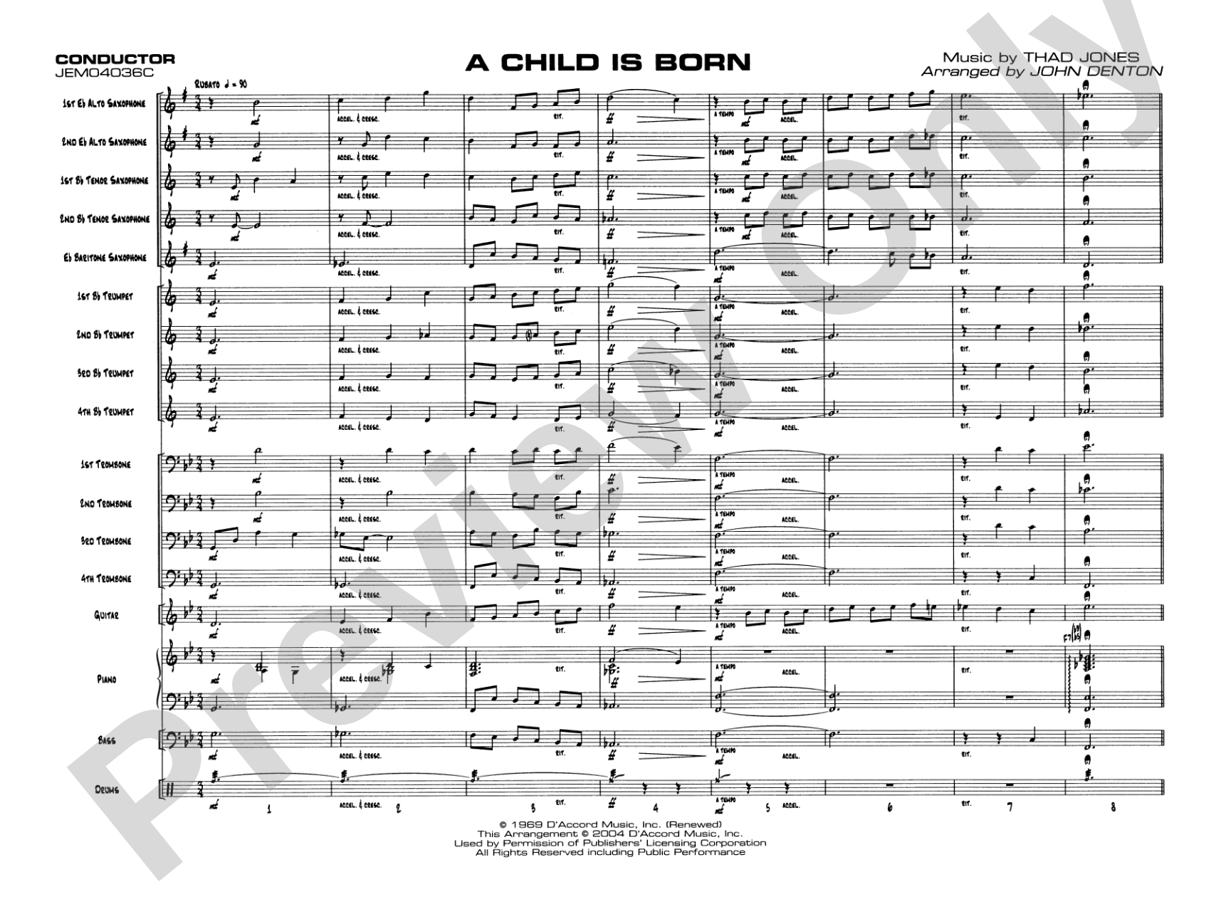 A Child Is Born: Jazz Ensemble Conductor Score & Parts