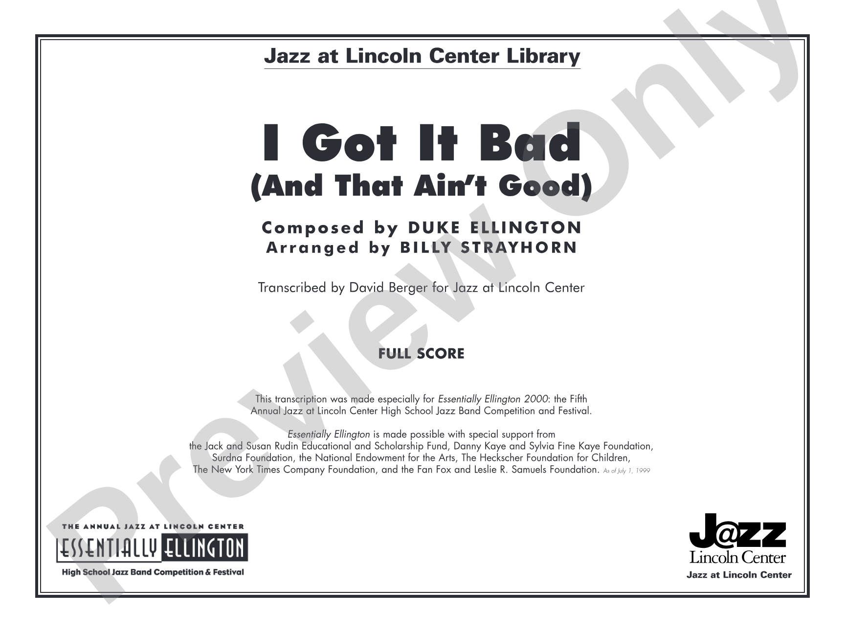 I Got It Bad: Jazz Ensemble Conductor Score & Parts