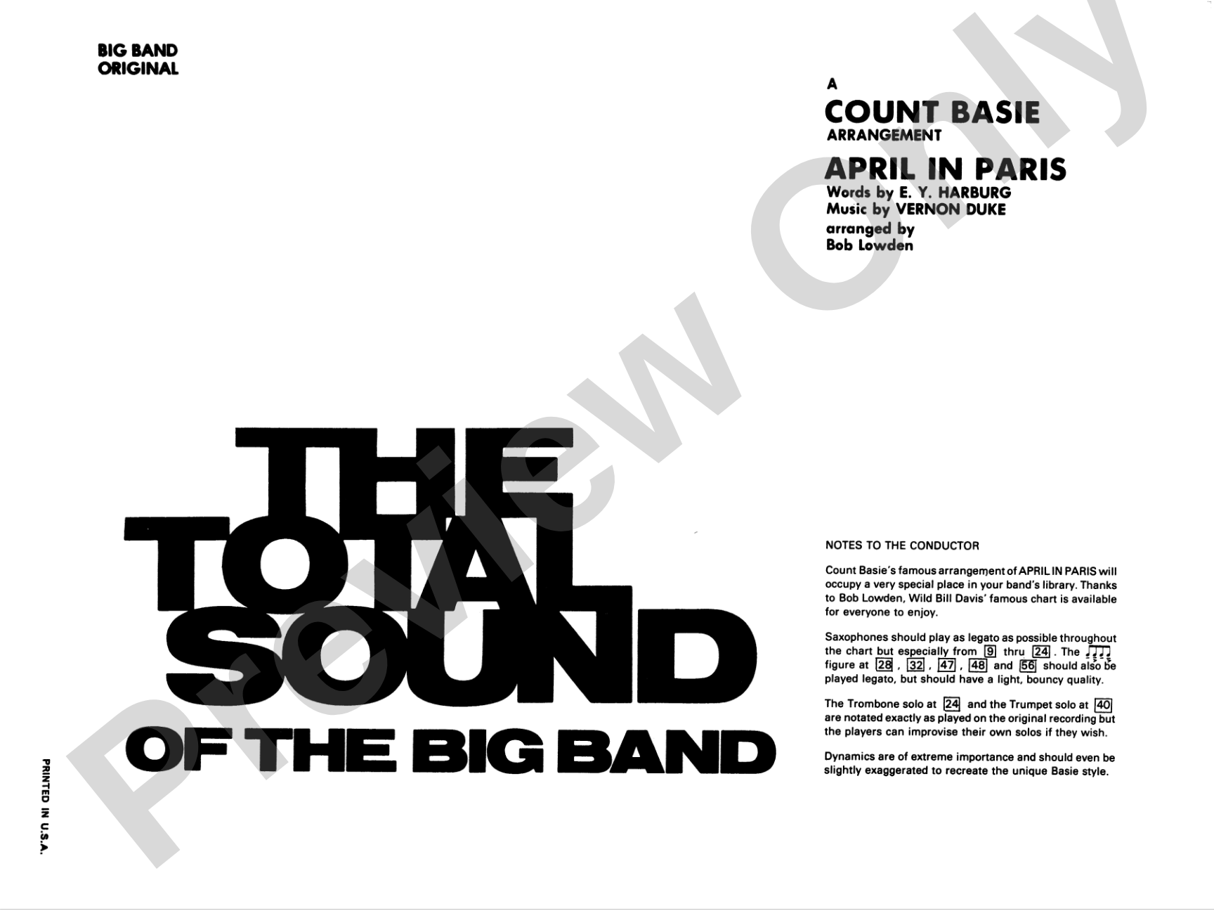 April in Paris: Score