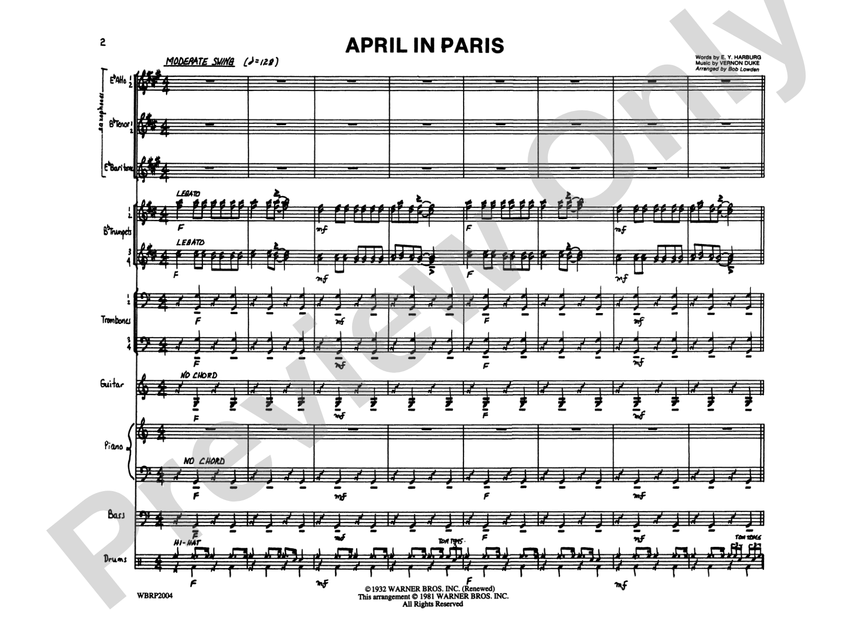 April in Paris: Score