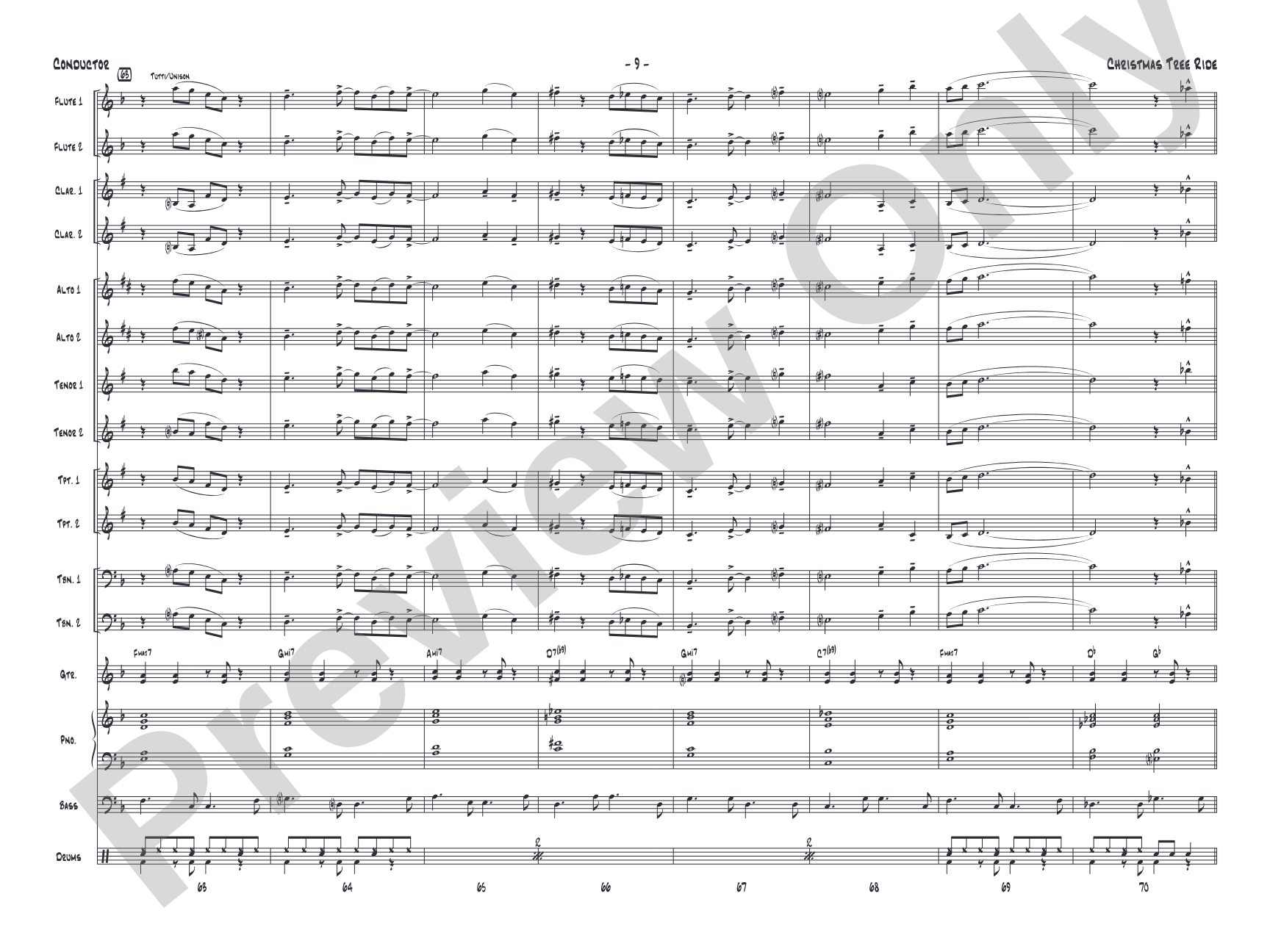 Christmas Tree Ride: Jazz Ensemble Conductor Score & Parts