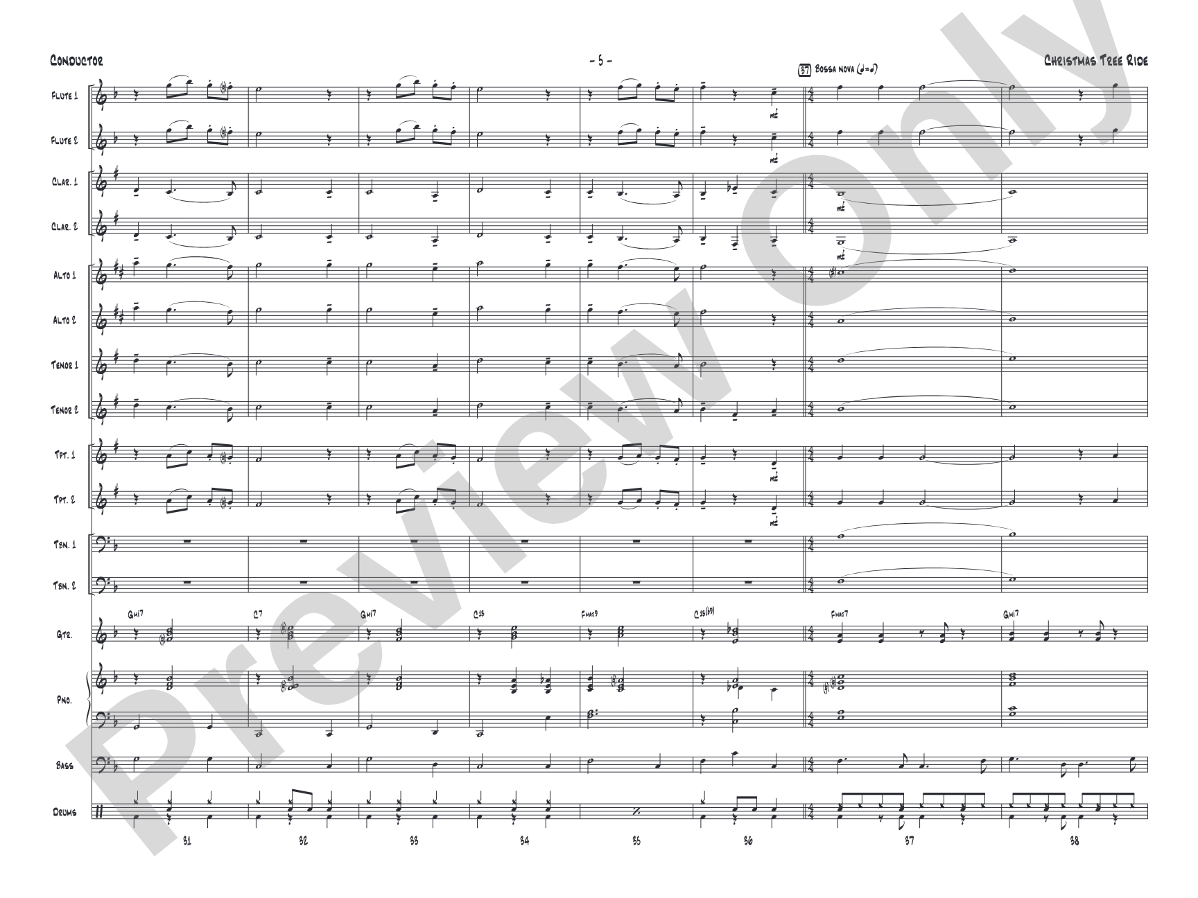 Christmas Tree Ride: Jazz Ensemble Conductor Score & Parts