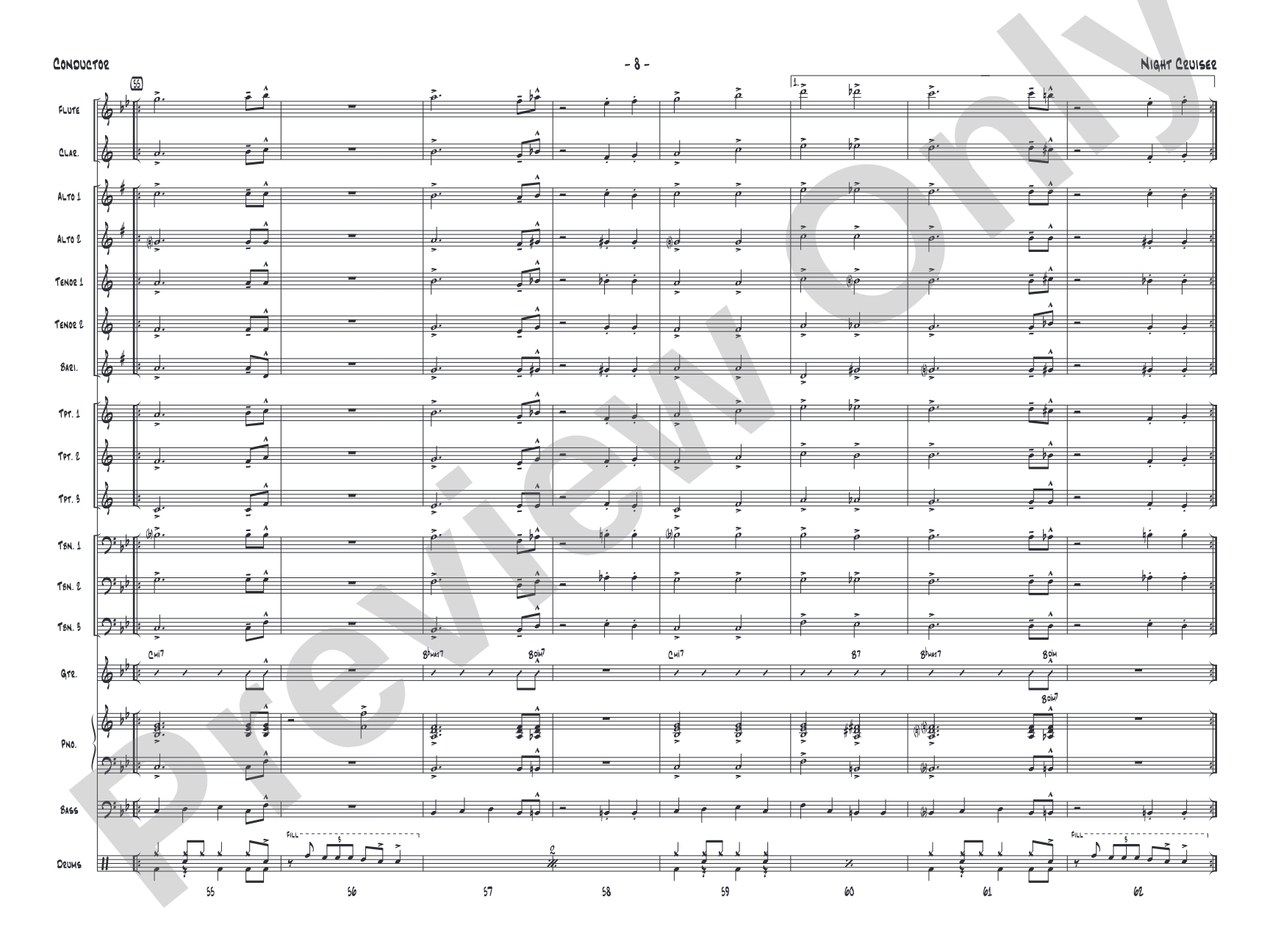 Night Cruiser: Jazz Ensemble Conductor Score & Parts