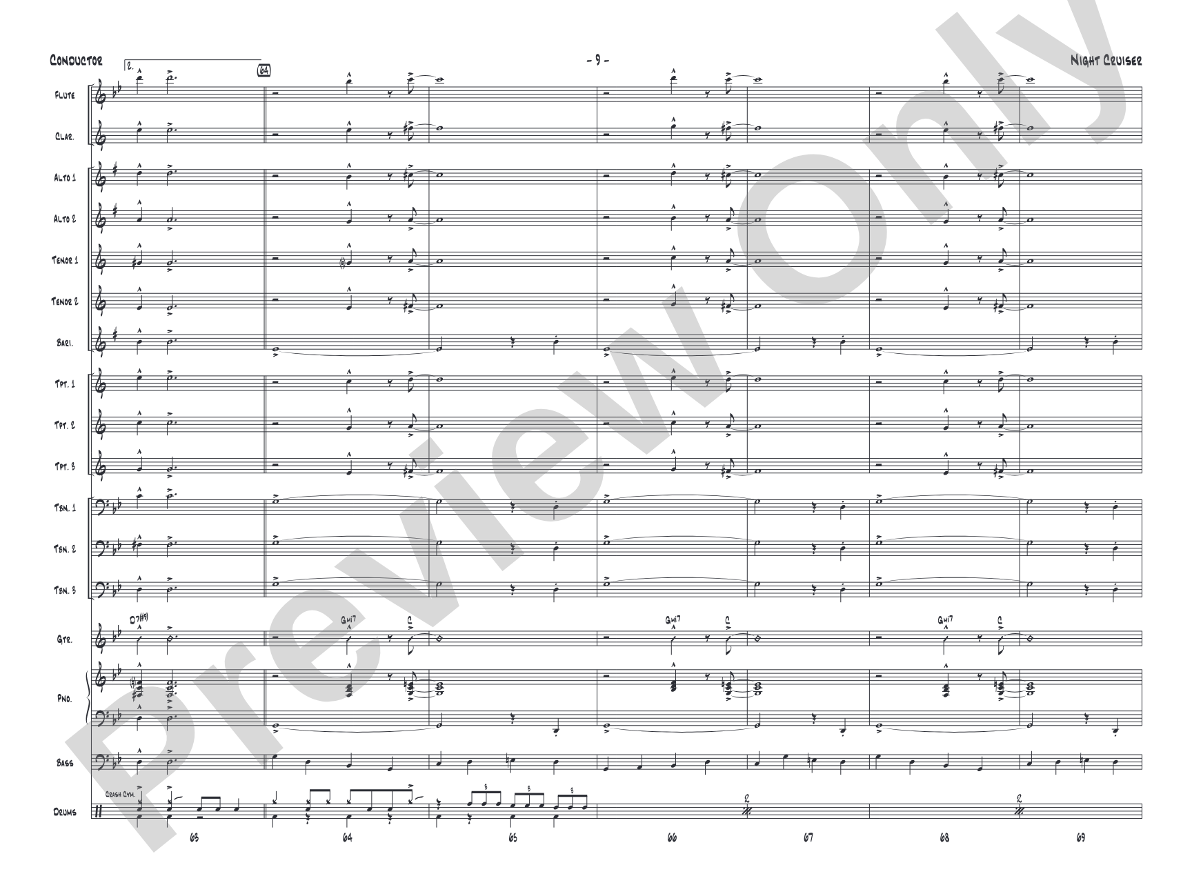 Night Cruiser: Jazz Ensemble Conductor Score & Parts