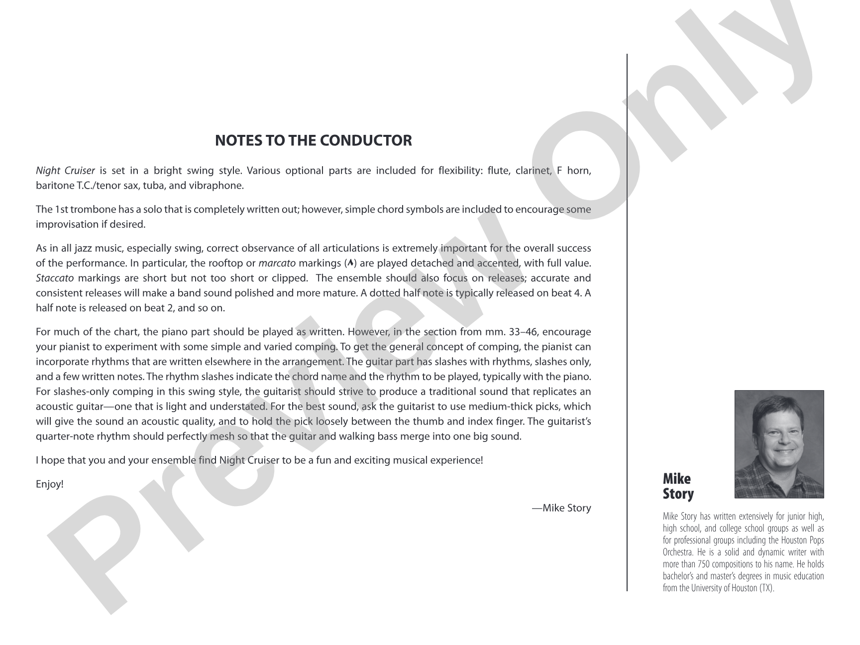 Night Cruiser: Jazz Ensemble Conductor Score & Parts
