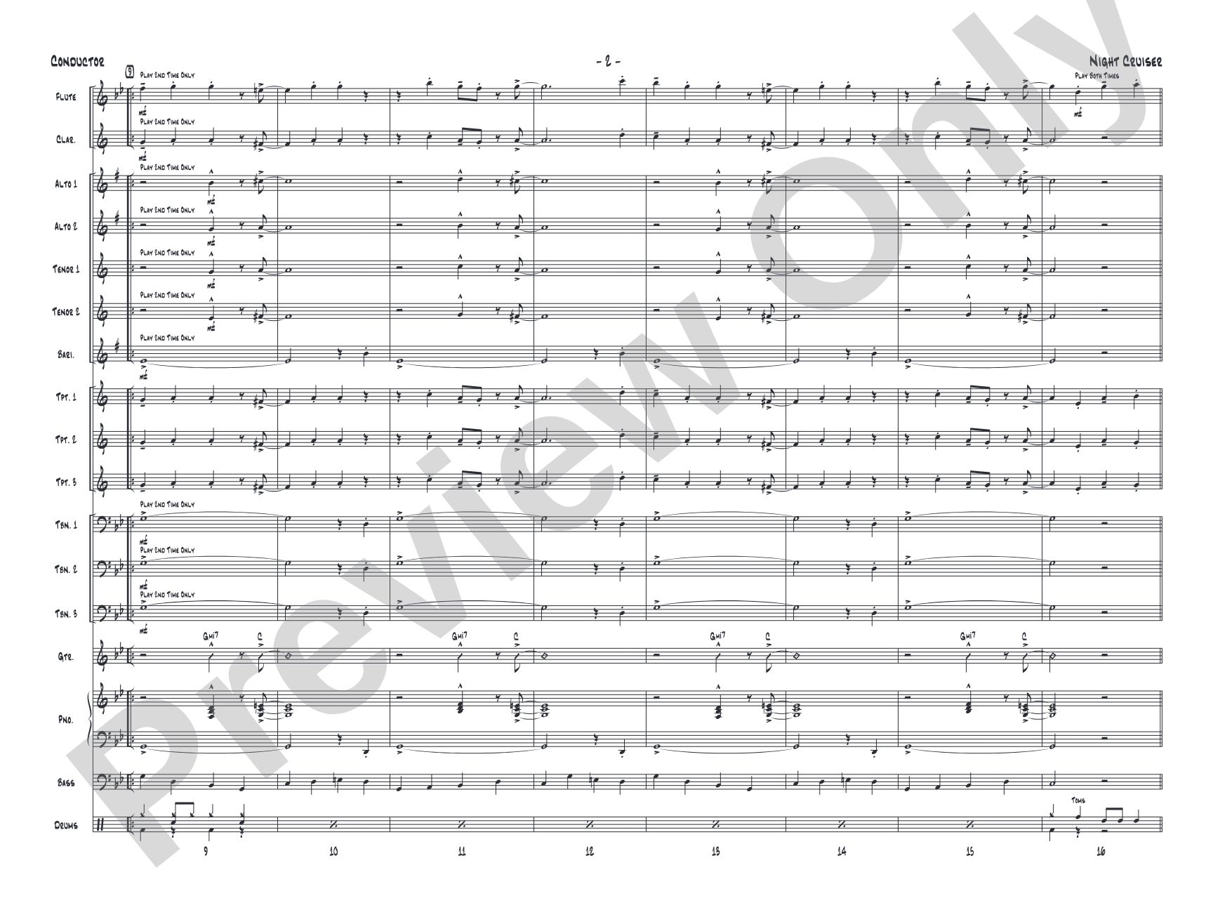 Night Cruiser: Jazz Ensemble Conductor Score & Parts