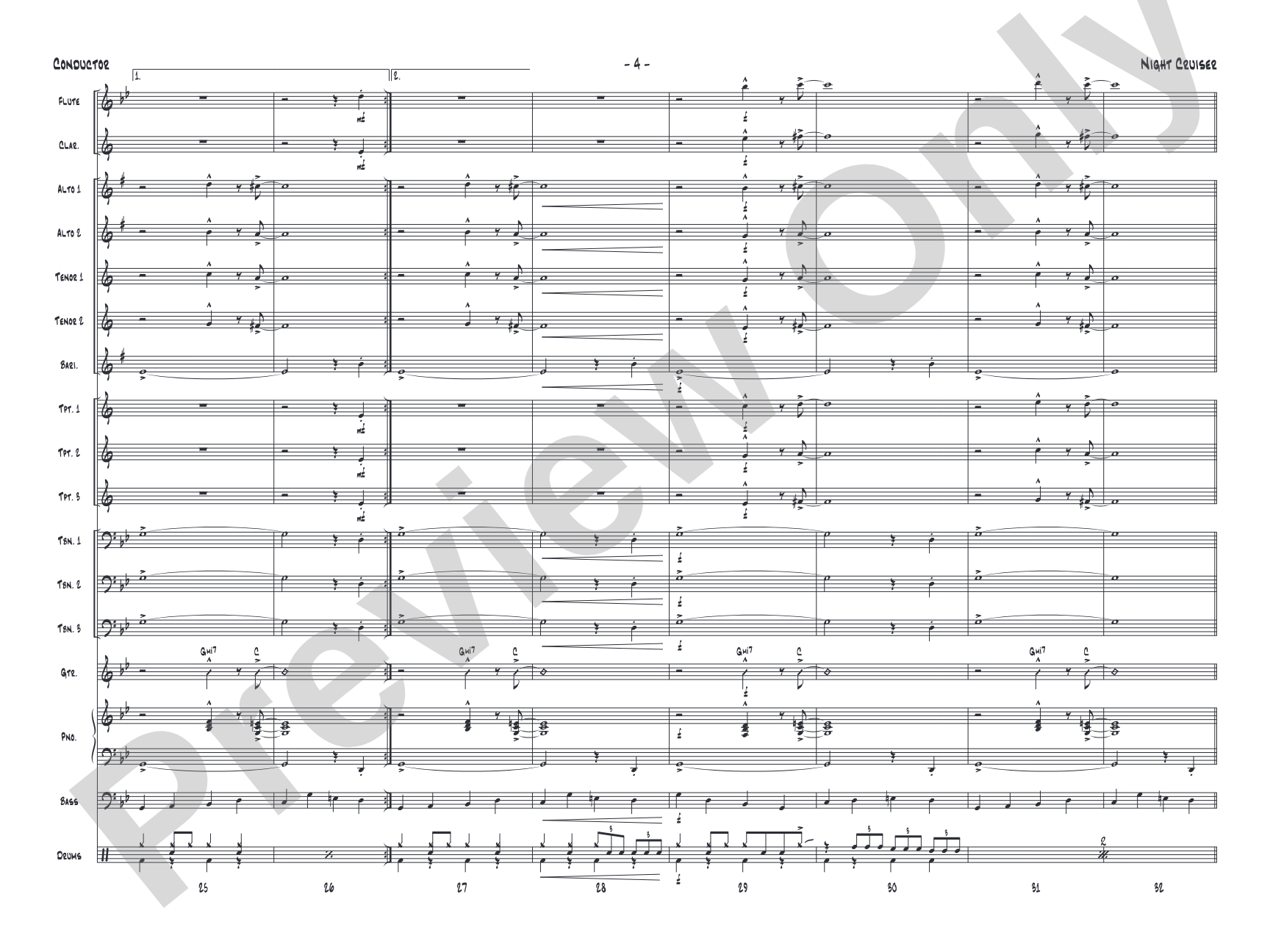 Night Cruiser: Jazz Ensemble Conductor Score & Parts