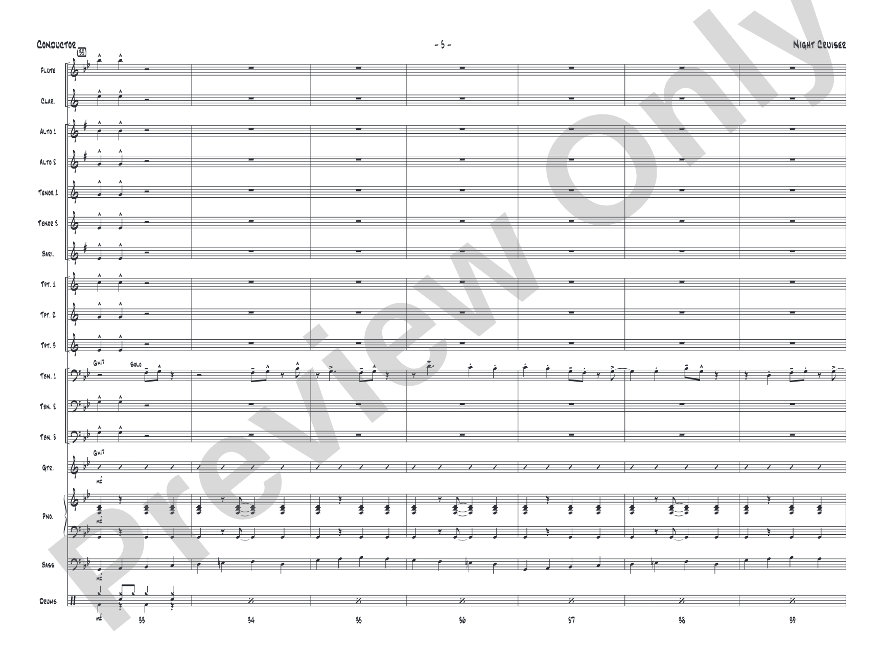 Night Cruiser: Jazz Ensemble Conductor Score & Parts