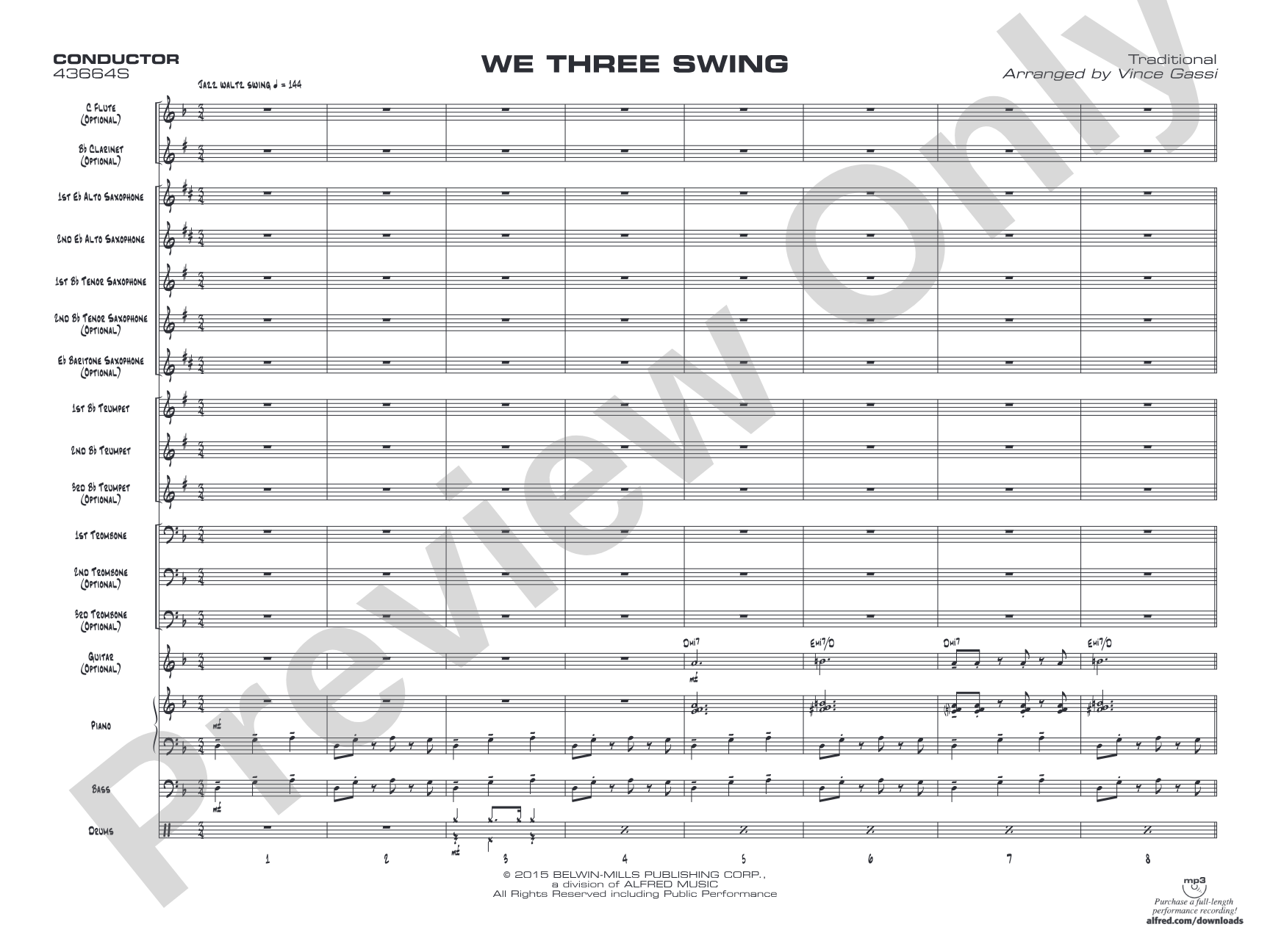 We Three Swing: Jazz Ensemble Conductor Score & Parts