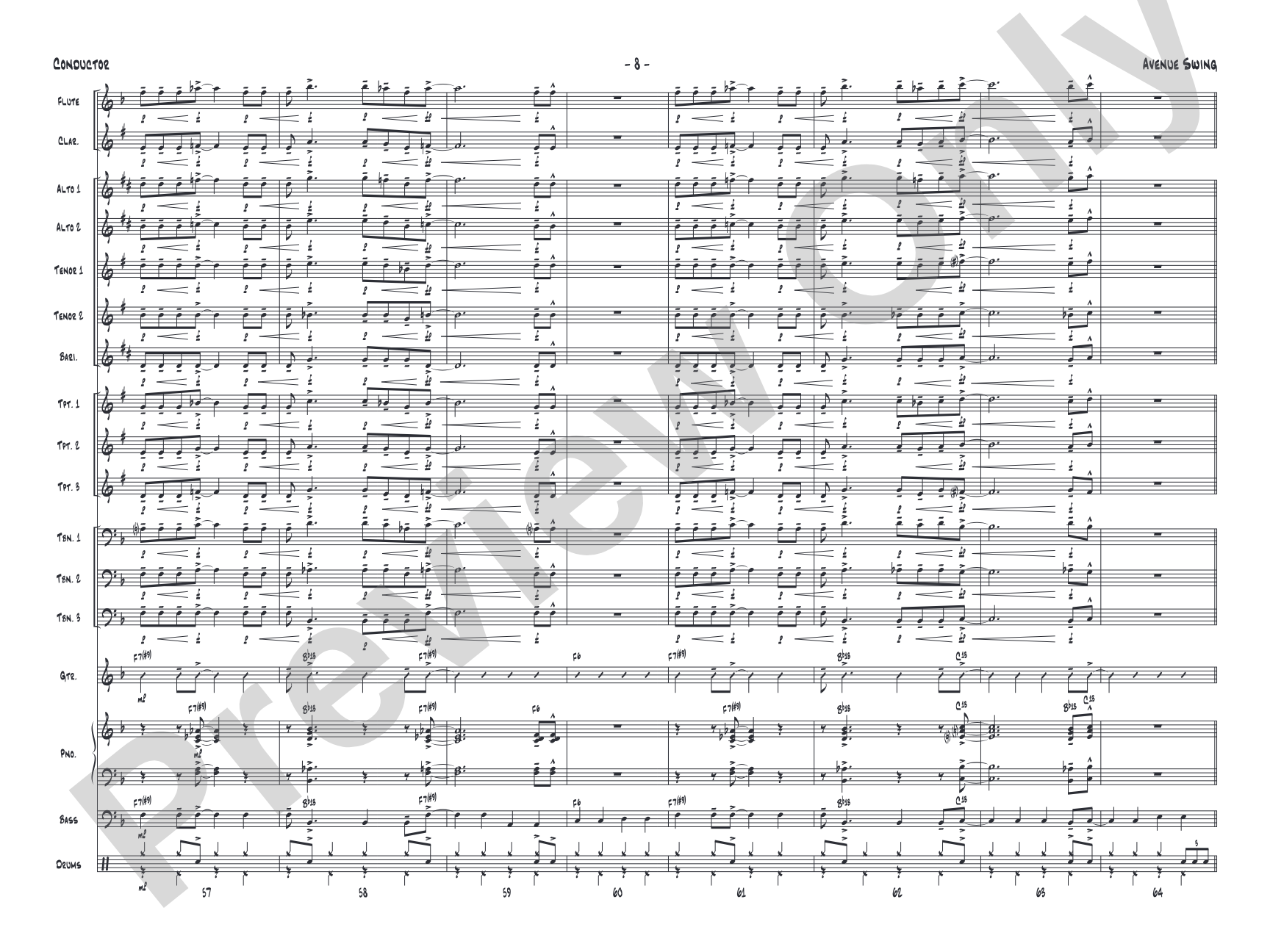 Avenue Swing: Jazz Ensemble Conductor Score & Parts