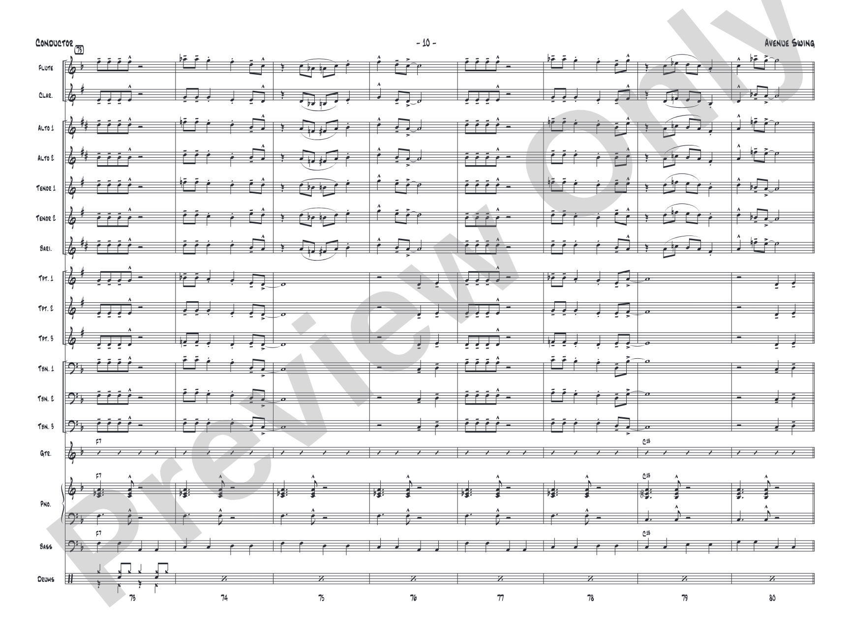 Avenue Swing: Jazz Ensemble Conductor Score & Parts