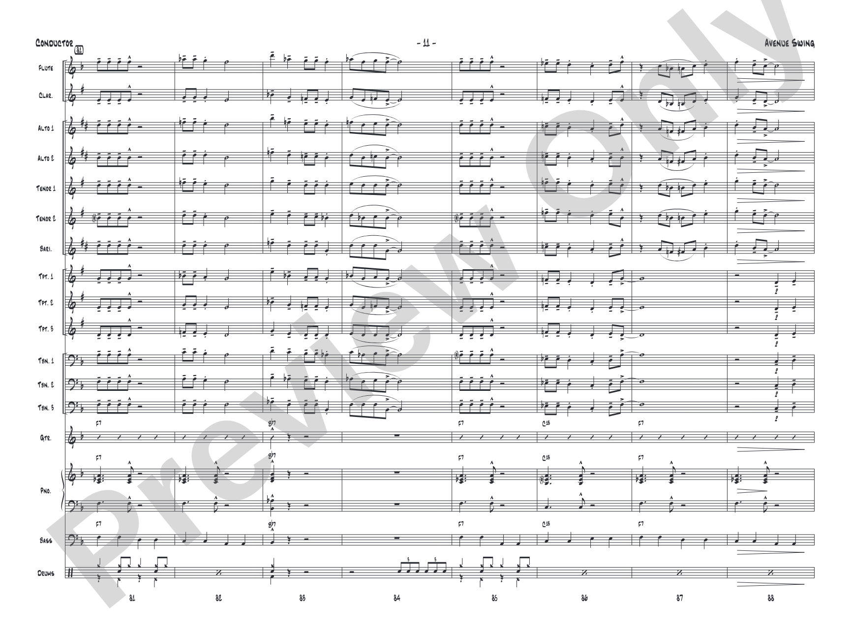 Avenue Swing: Jazz Ensemble Conductor Score & Parts