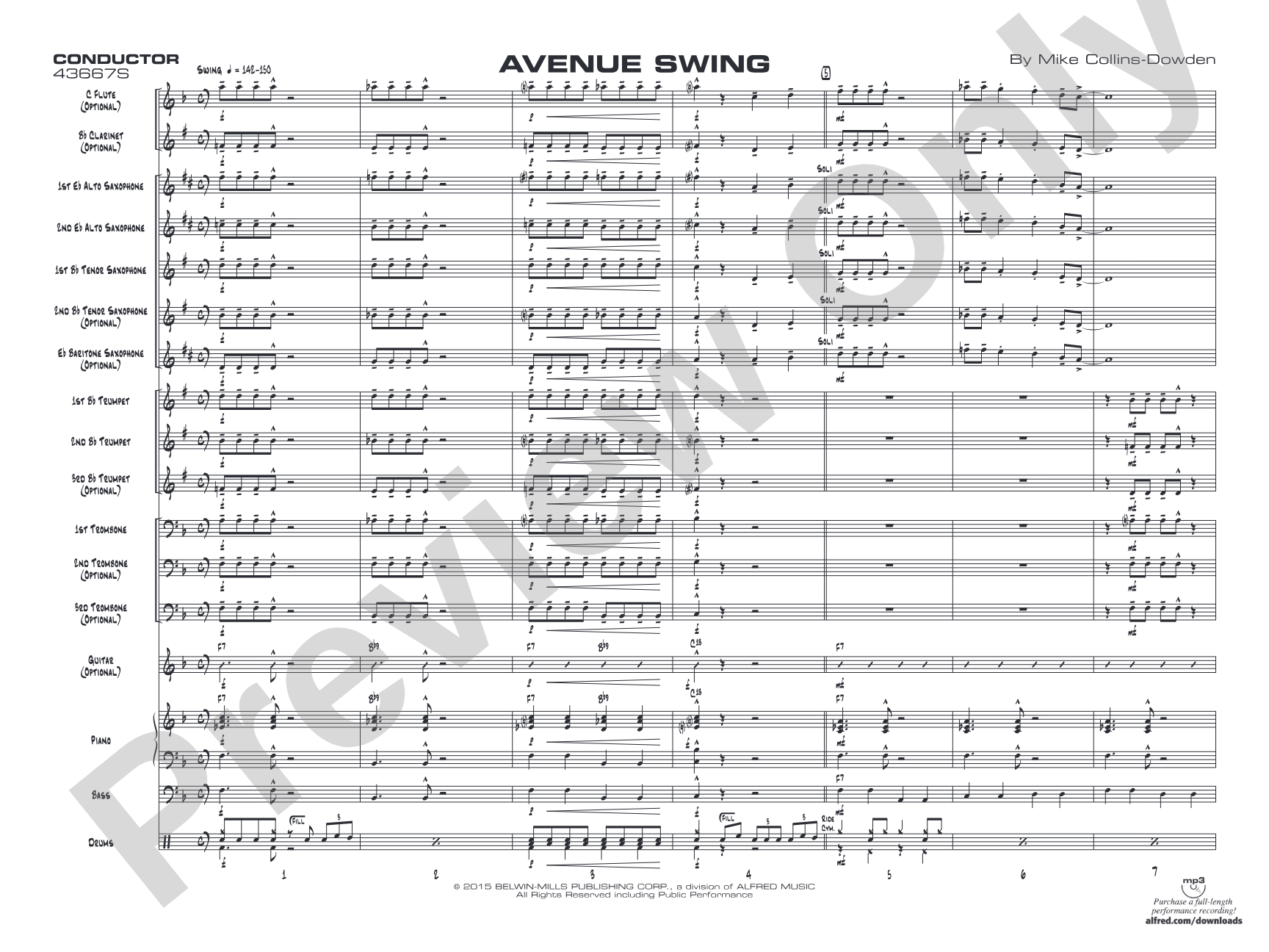 Avenue Swing: Jazz Ensemble Conductor Score & Parts