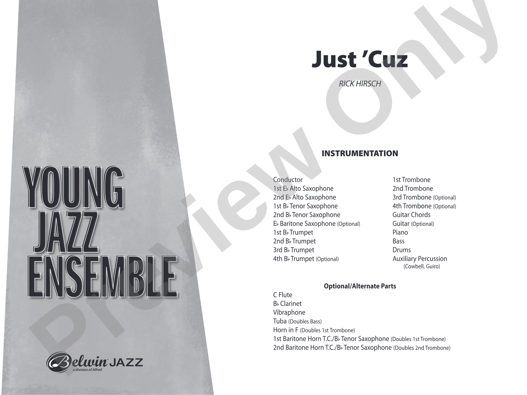 Just 'Cuz: Jazz Ensemble Conductor Score & Parts