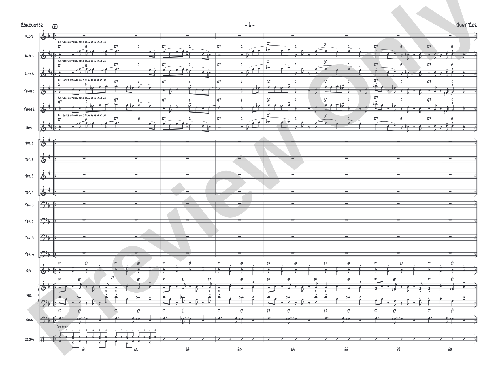 Just 'Cuz: Jazz Ensemble Conductor Score & Parts