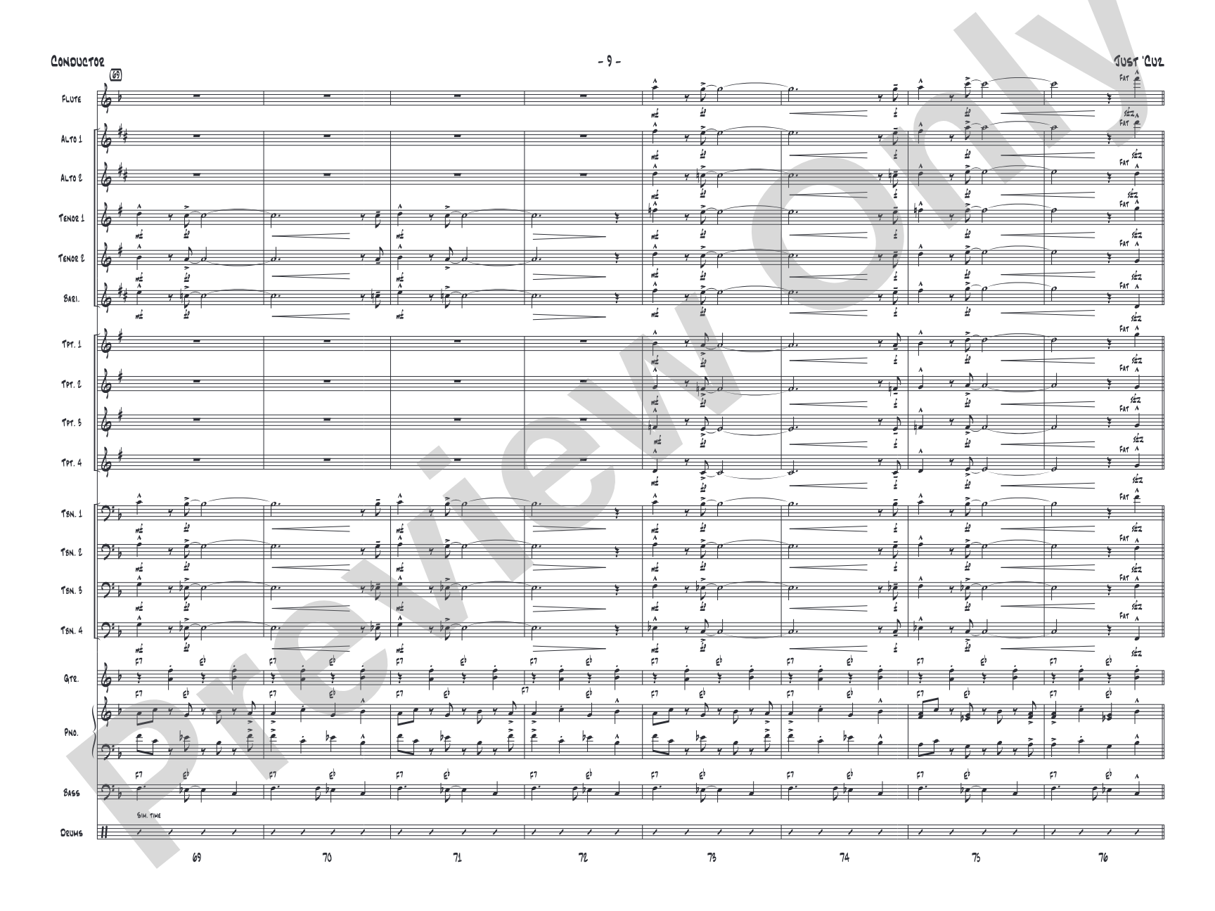 Just 'Cuz: Jazz Ensemble Conductor Score & Parts
