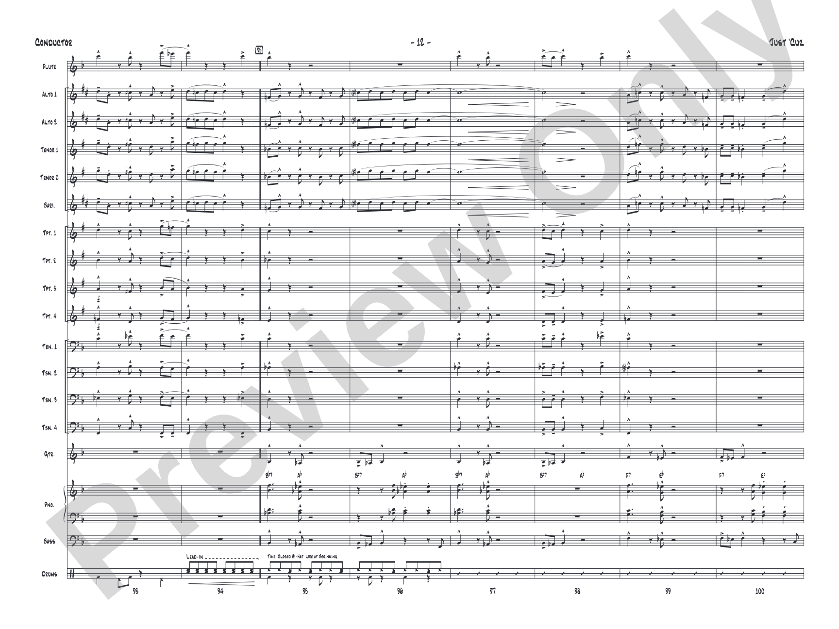 Just 'Cuz: Jazz Ensemble Conductor Score & Parts