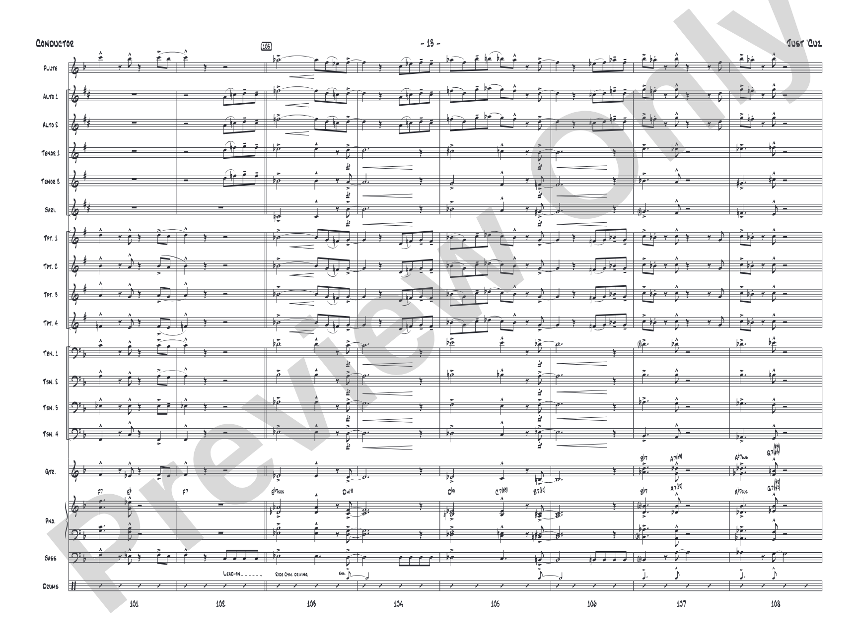Just 'Cuz: Jazz Ensemble Conductor Score & Parts