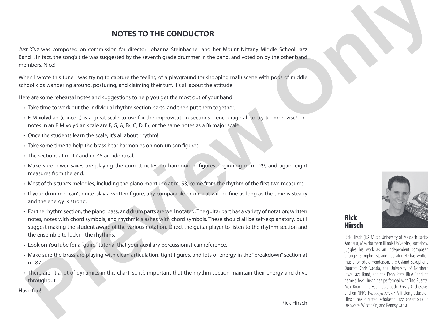 Just 'Cuz: Jazz Ensemble Conductor Score & Parts