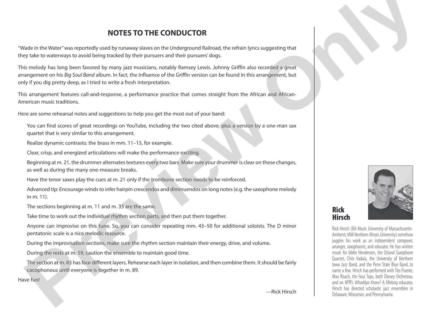 Wade in the Water: Jazz Ensemble Conductor Score & Parts
