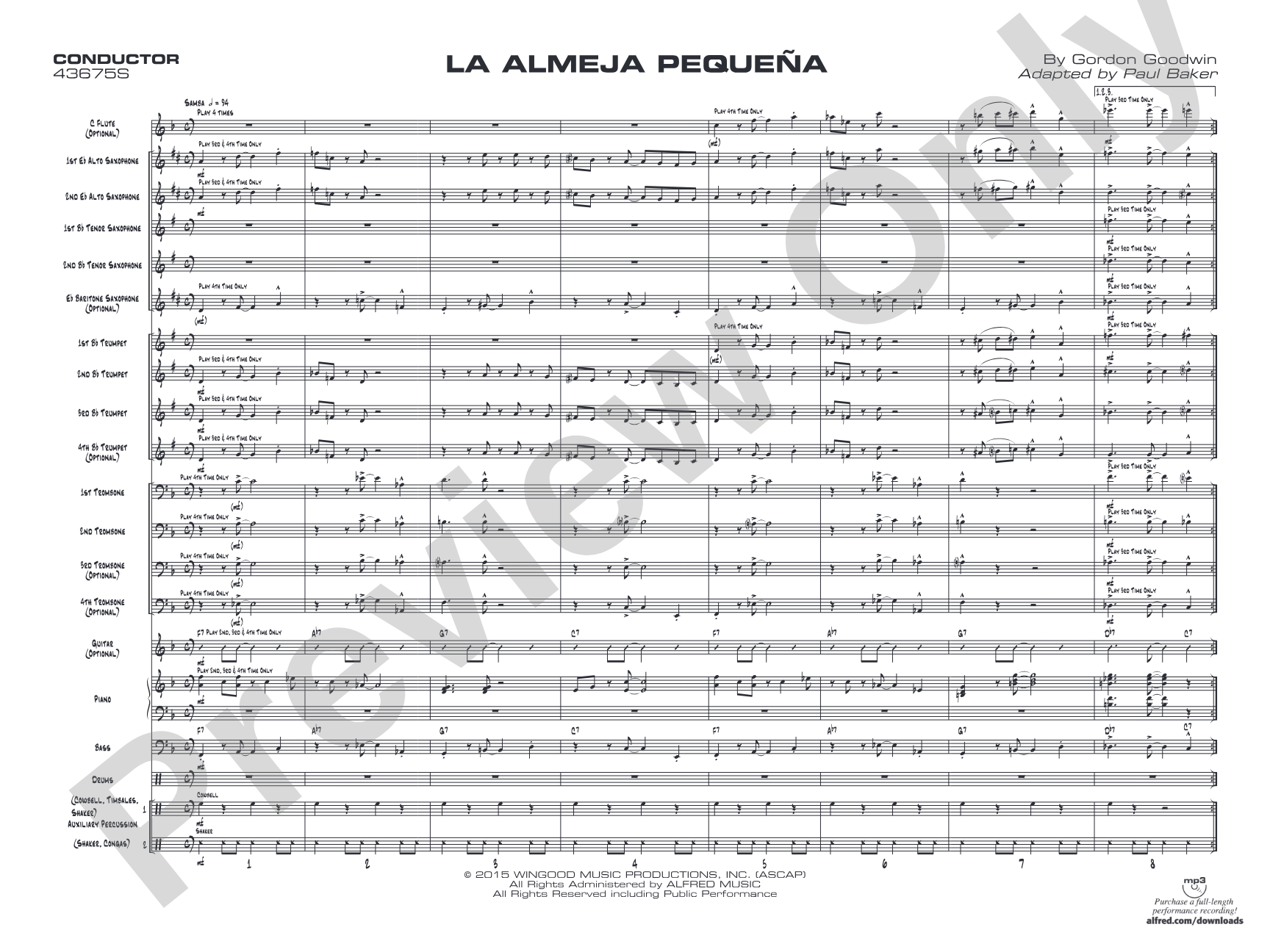 La Almeja Pequena: Jazz Ensemble Conductor Score & Parts