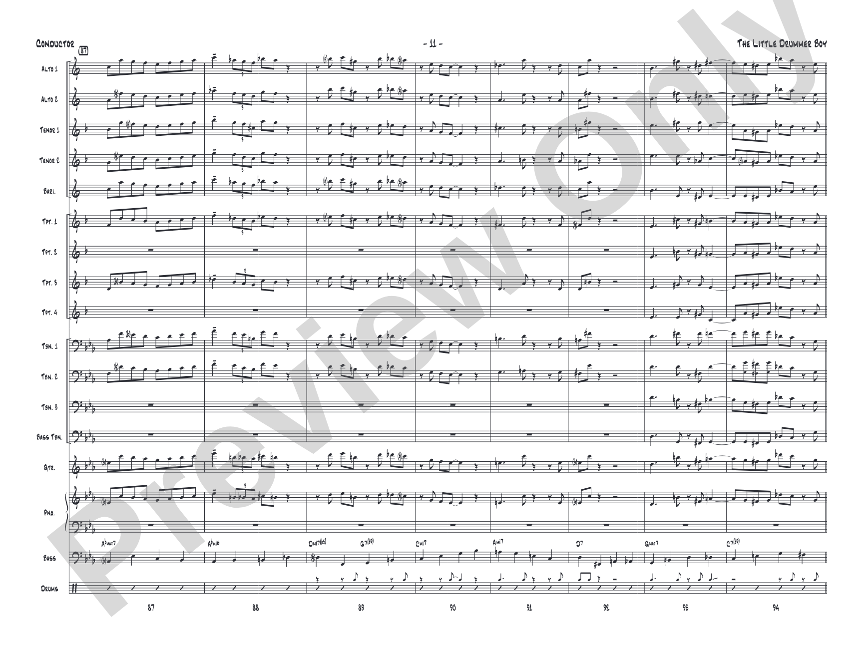 The Little Drummer Boy: Jazz Ensemble Conductor Score & Parts
