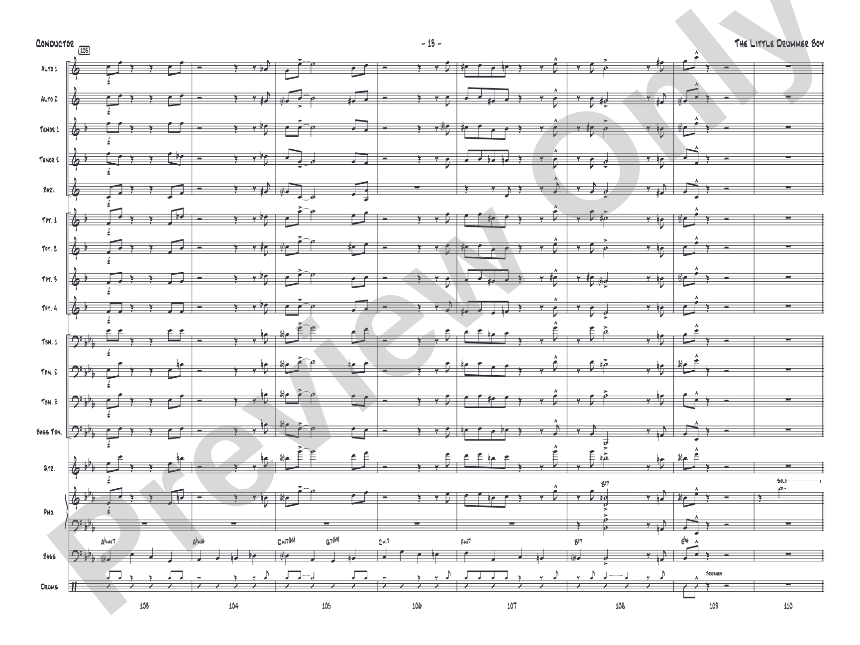 The Little Drummer Boy: Jazz Ensemble Conductor Score & Parts
