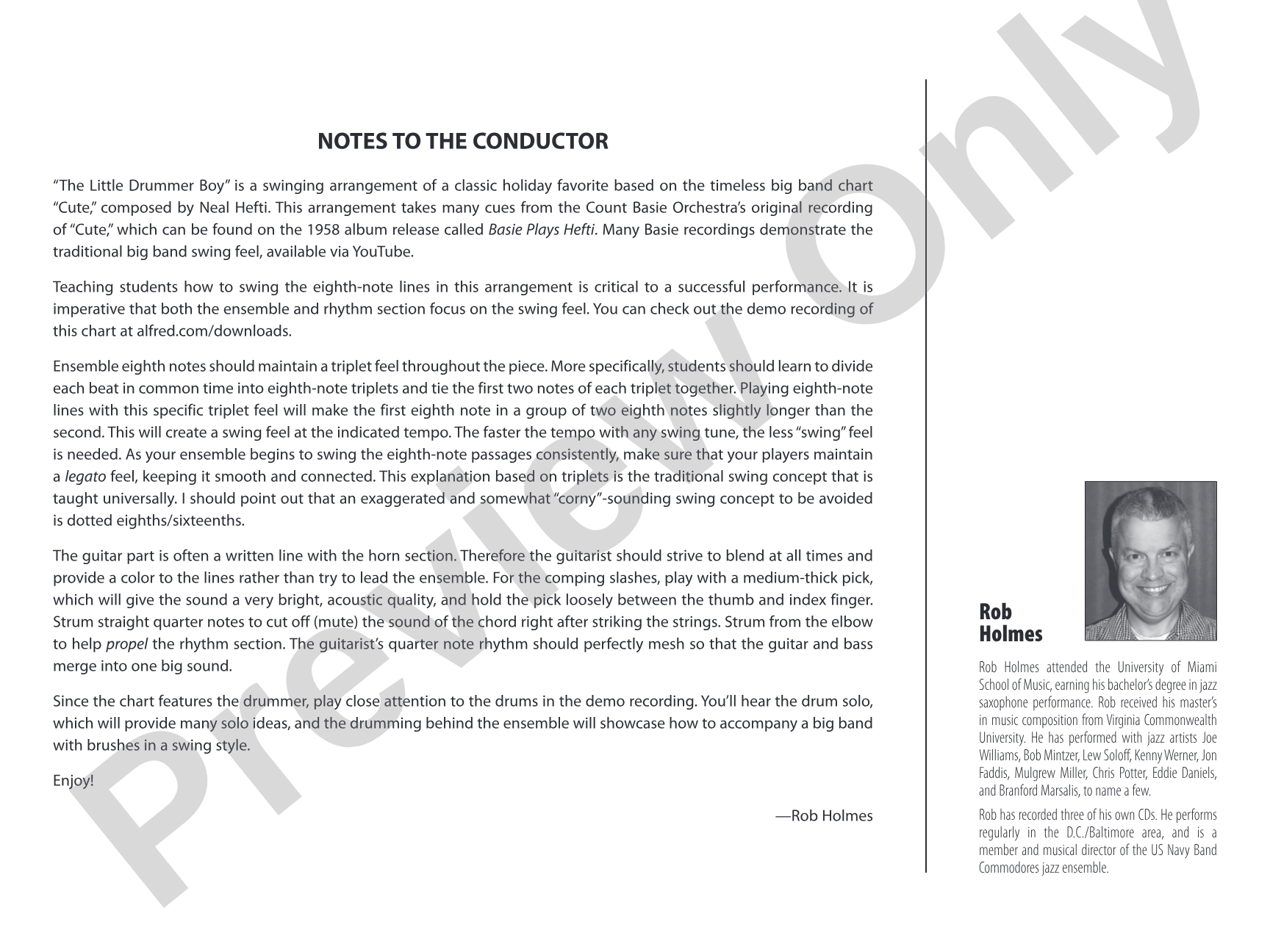 The Little Drummer Boy: Jazz Ensemble Conductor Score & Parts