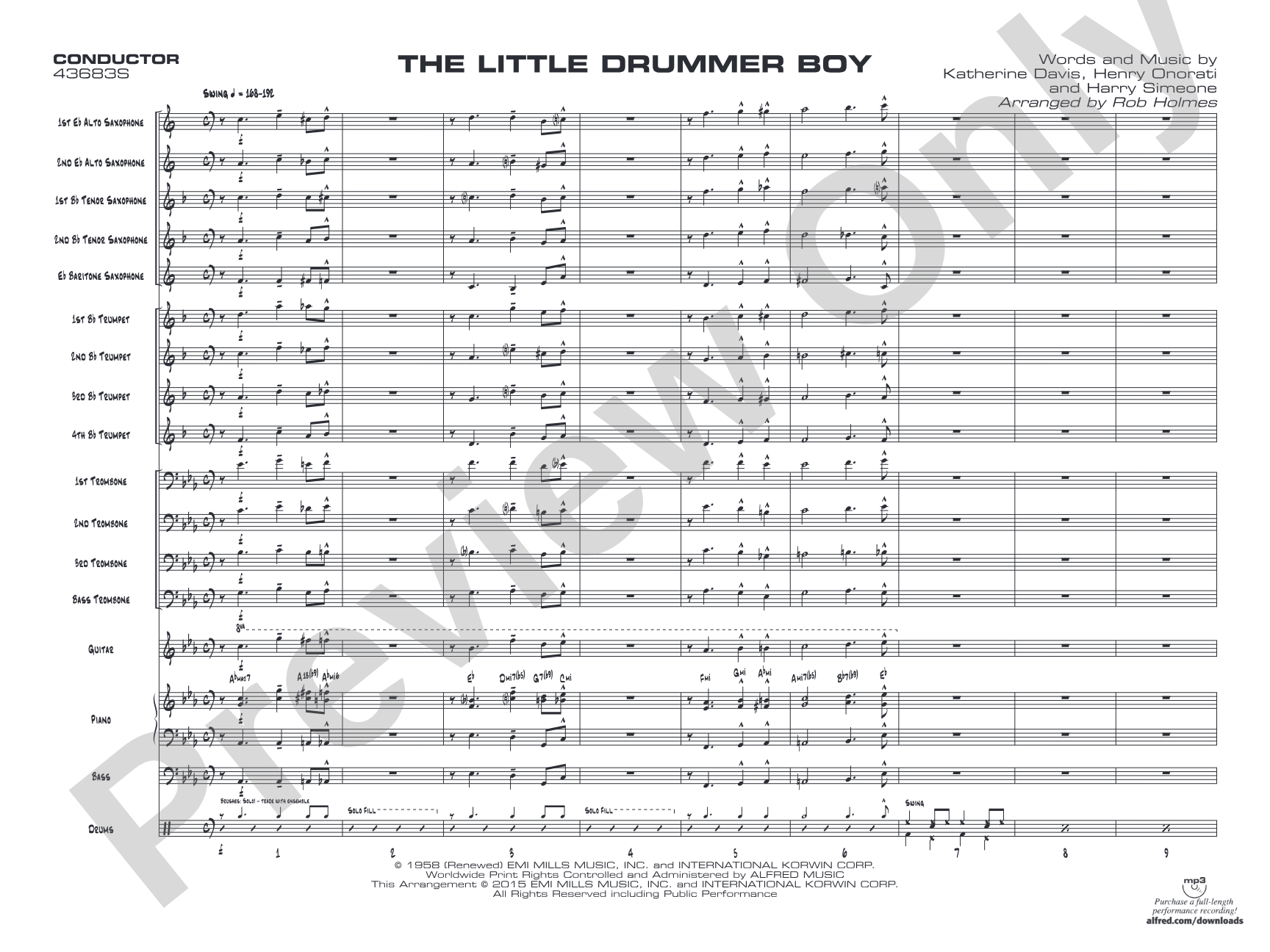 The Little Drummer Boy: Jazz Ensemble Conductor Score & Parts