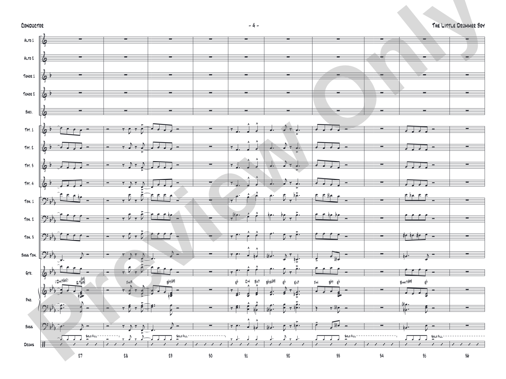The Little Drummer Boy: Jazz Ensemble Conductor Score & Parts