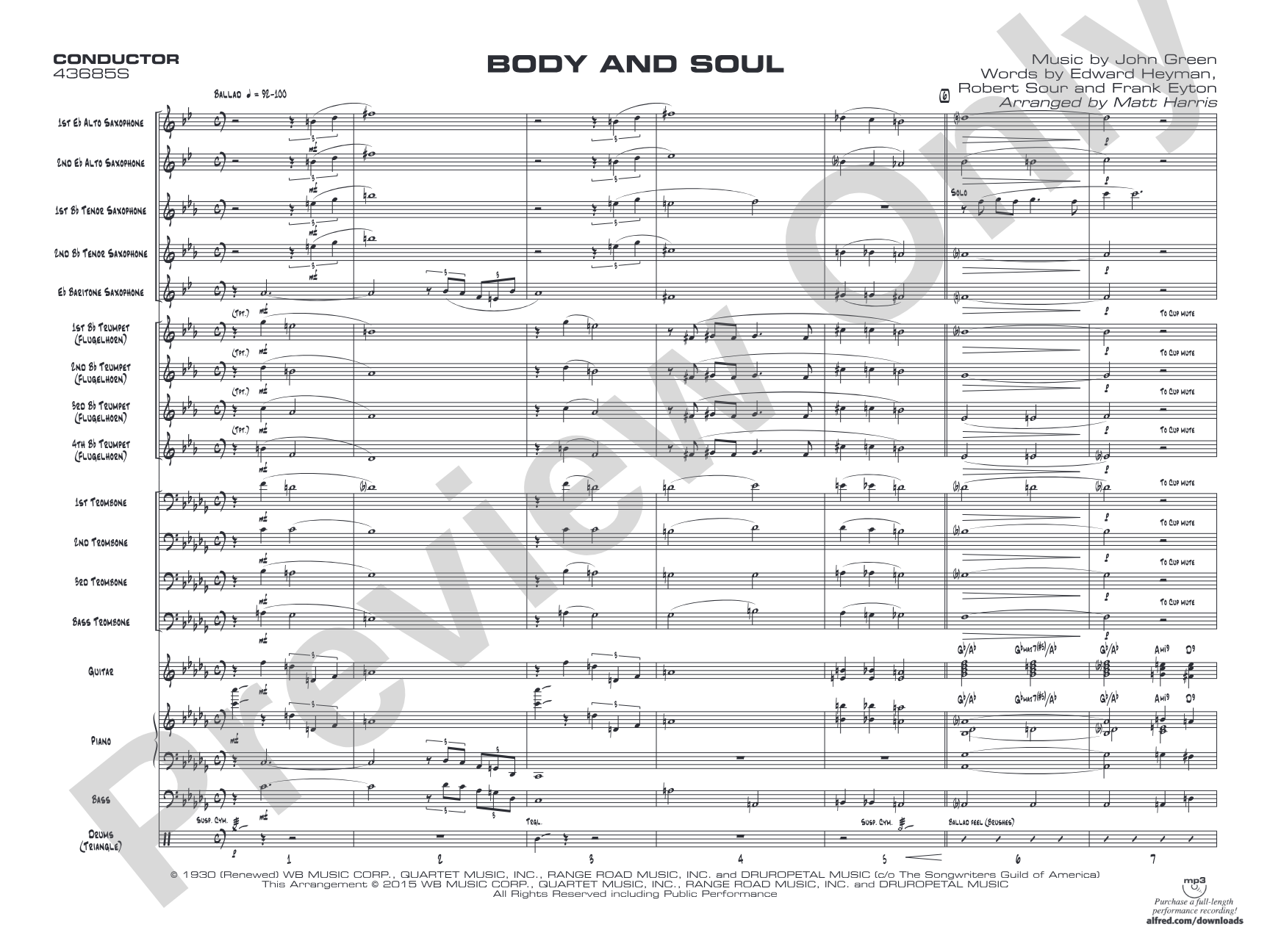 Body and Soul: Jazz Ensemble Conductor Score & Parts