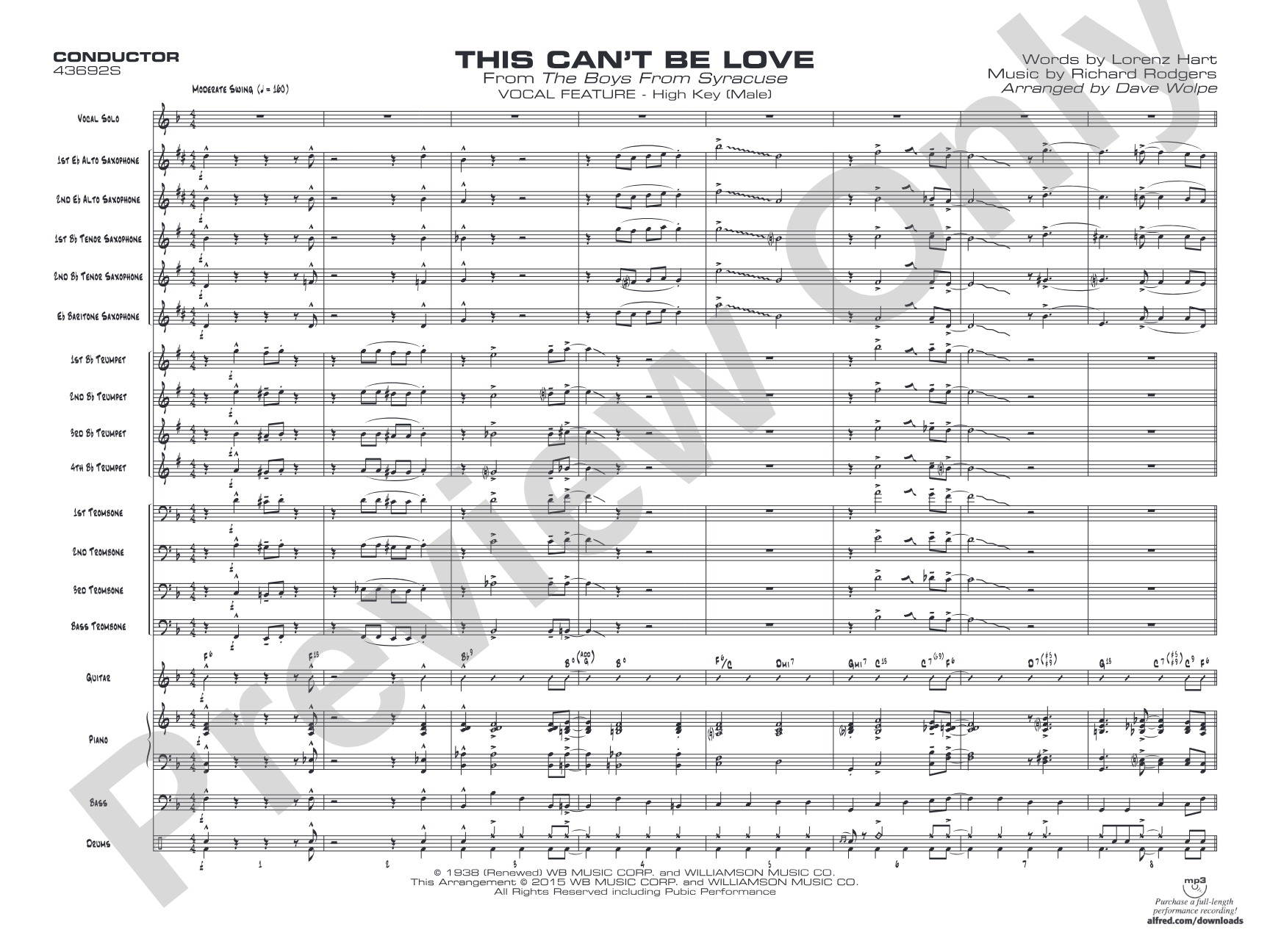 This Can't Be Love: Vocal Solo with Jazz Ensemble Conductor Score & Parts
