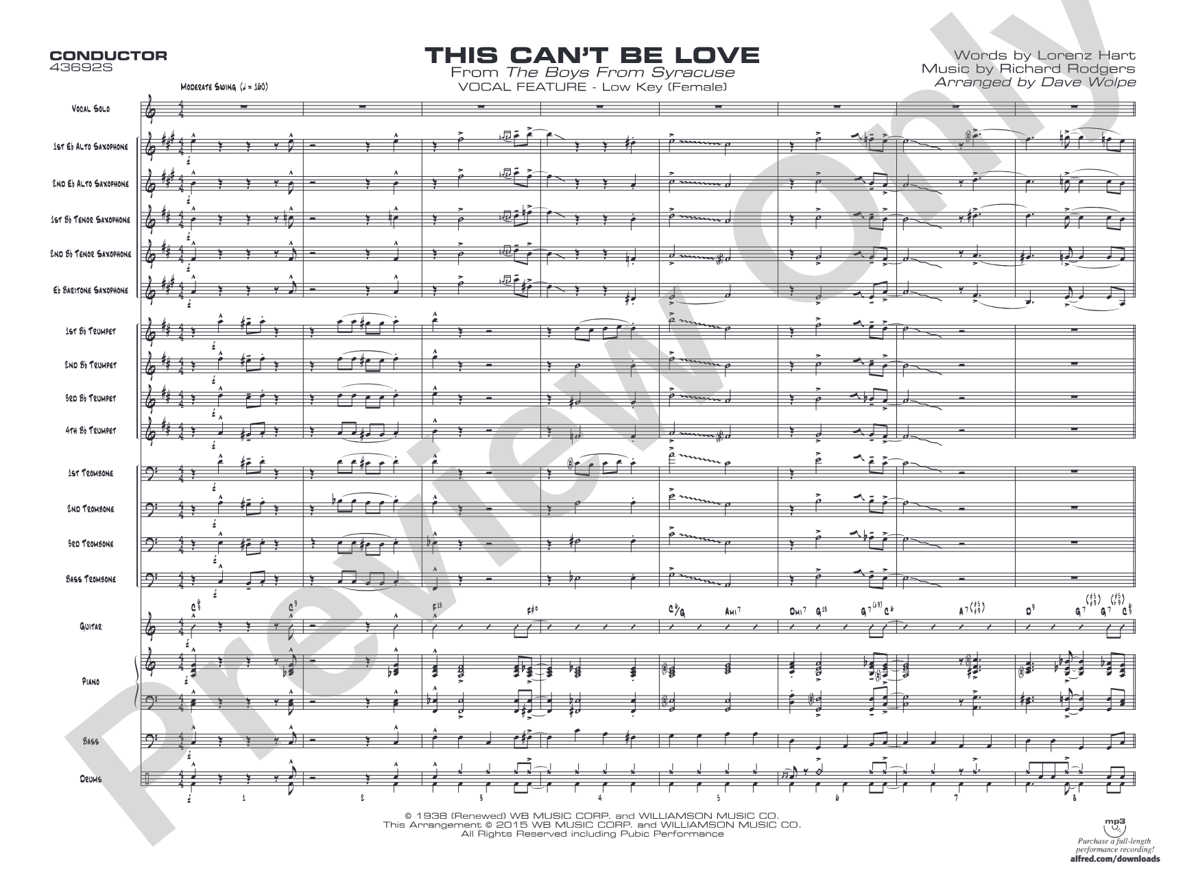 This Can't Be Love: Vocal Solo with Jazz Ensemble Conductor Score & Parts