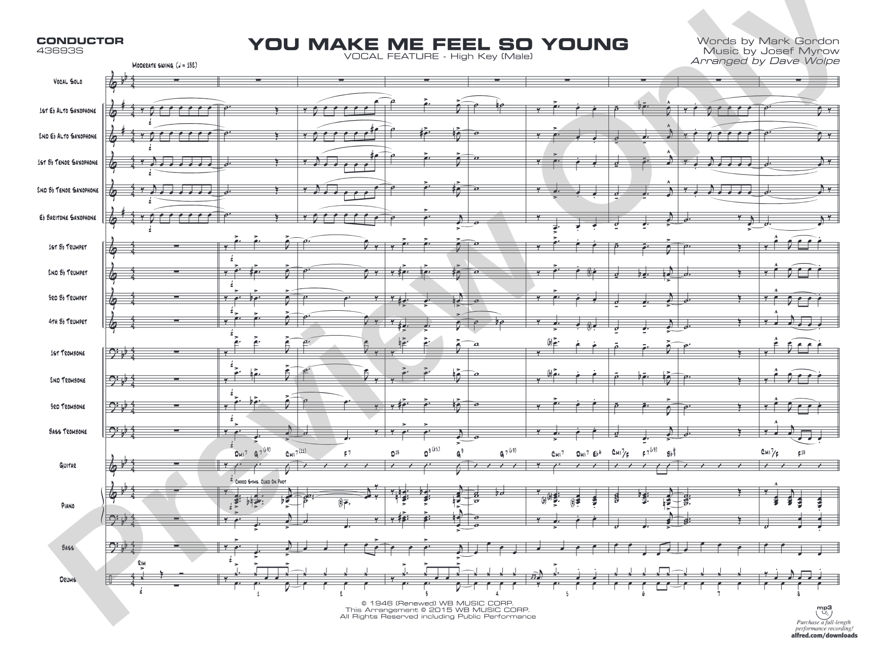 You Make Me Feel So Young: Vocal Solo with Jazz Ensemble Conductor Score & Parts