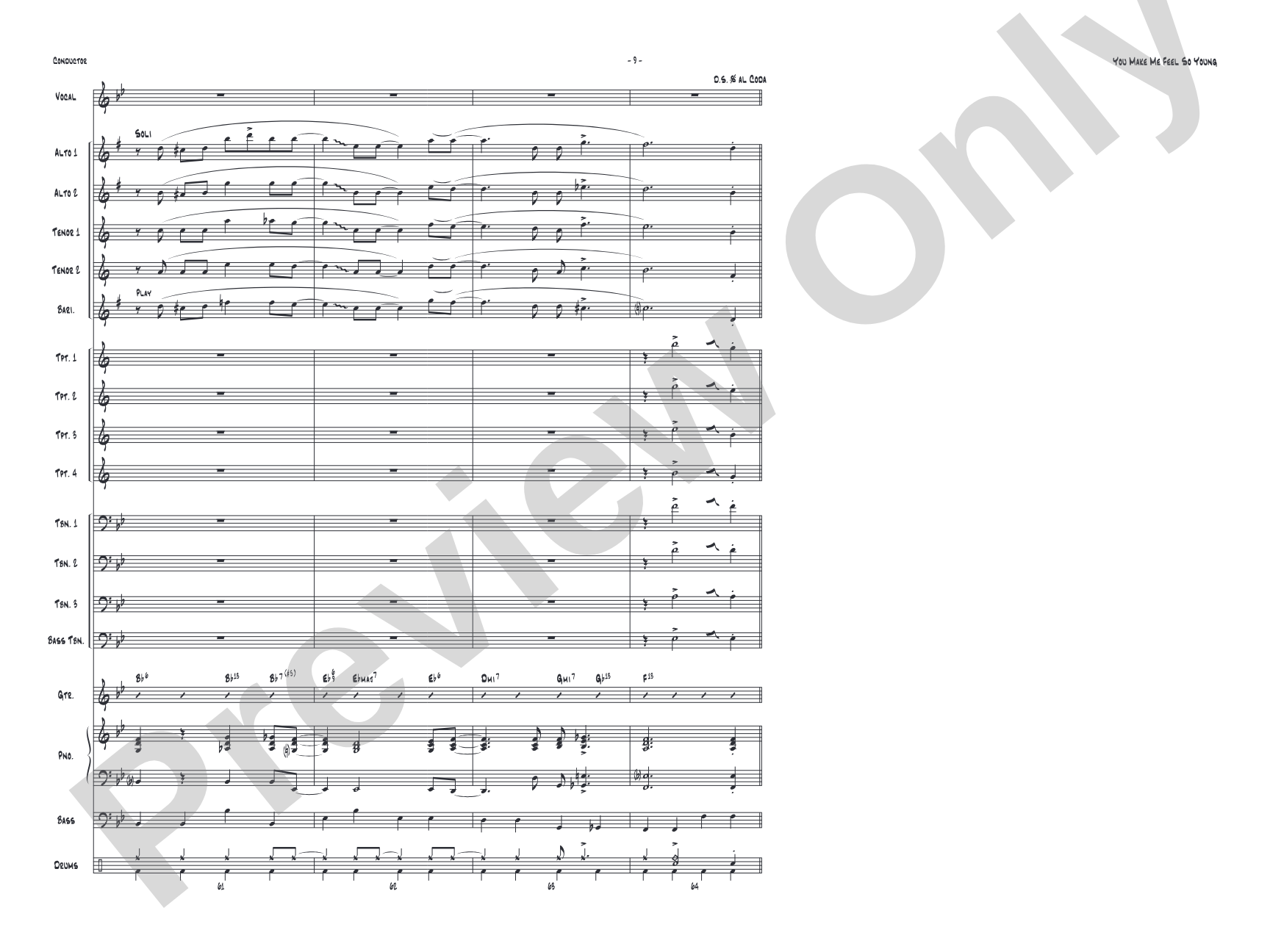 You Make Me Feel So Young: Vocal Solo with Jazz Ensemble Conductor Score & Parts