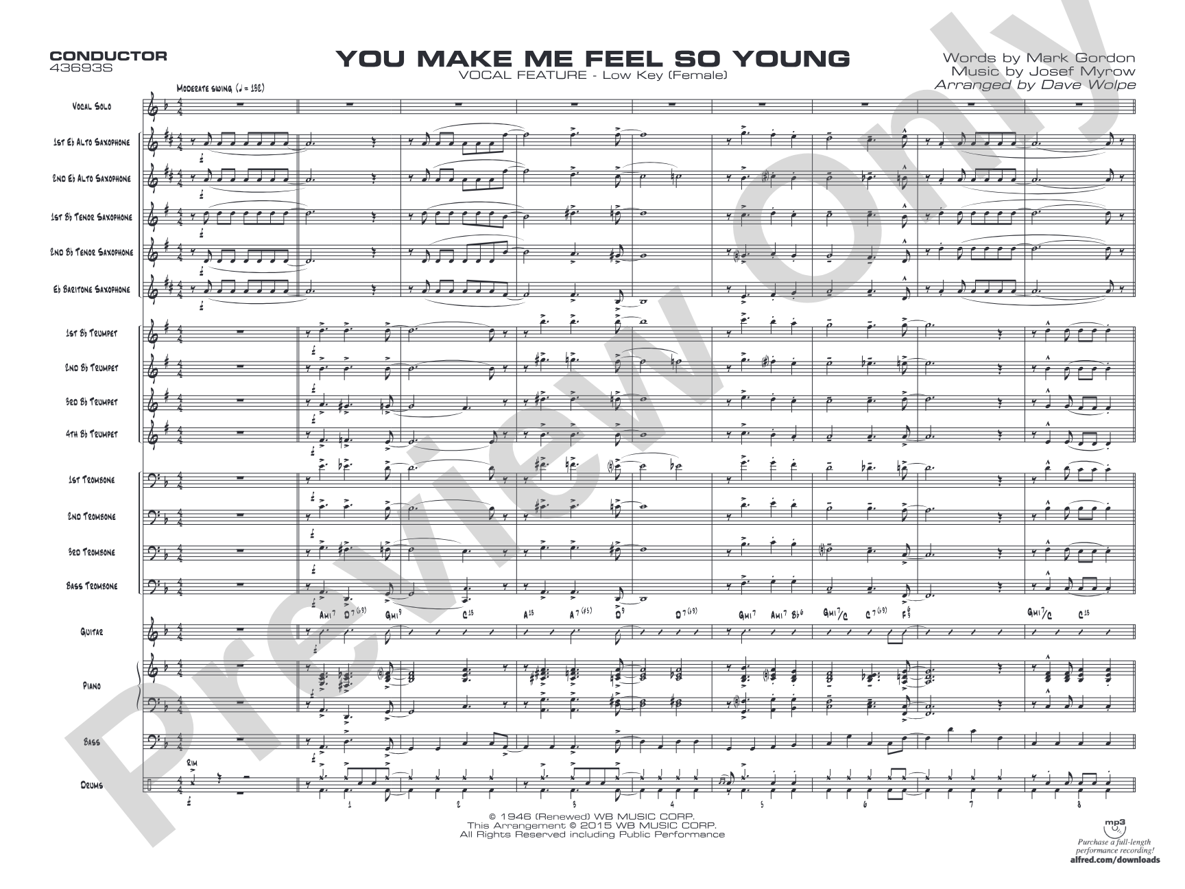 You Make Me Feel So Young: Vocal Solo with Jazz Ensemble Conductor Score & Parts